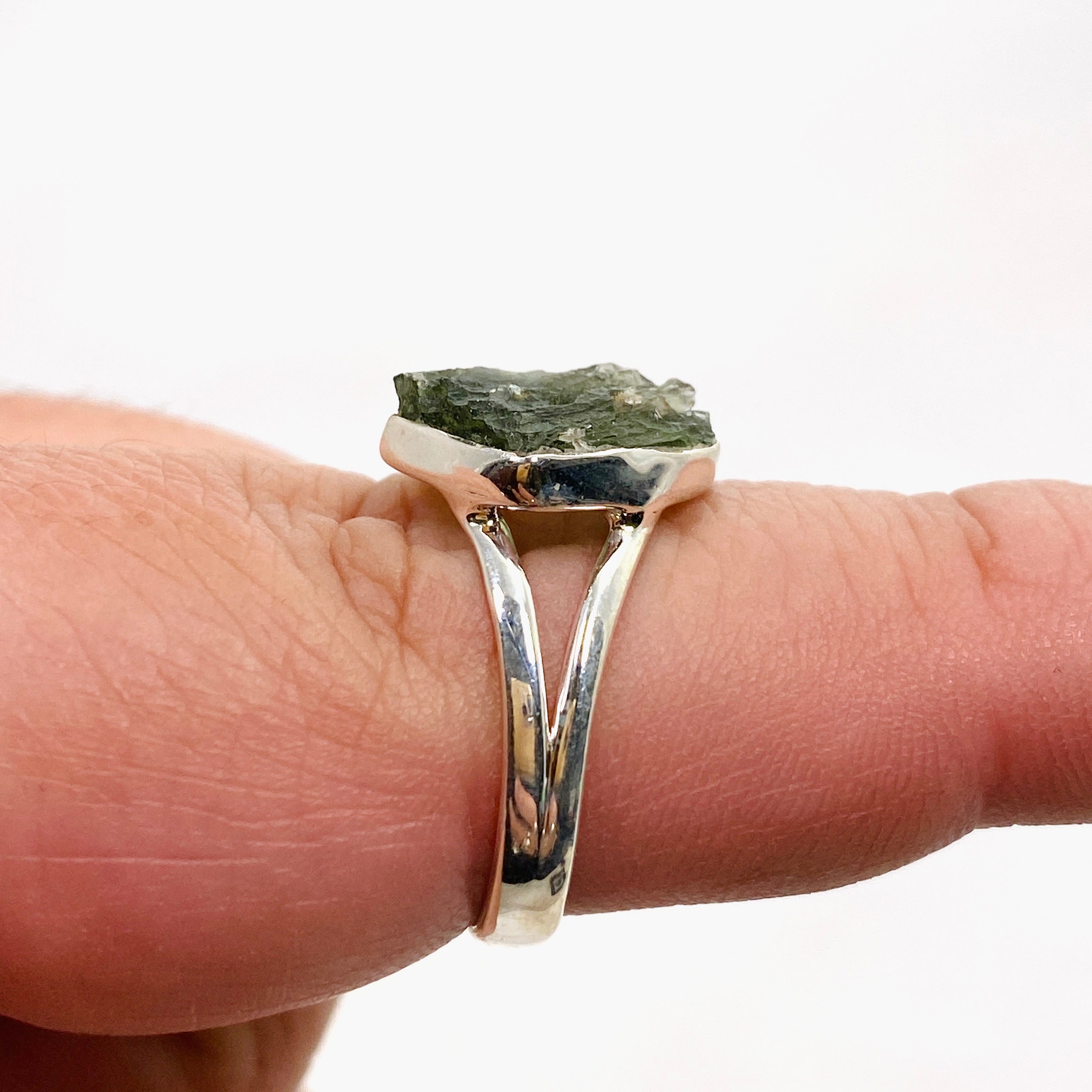 Natural Moldavite Raw Split Band Ring - Size 9 Green Meteorite Stone Jewelry KRGJ3359 | Spiritual Healing, Meditation & Unique Gift for Women