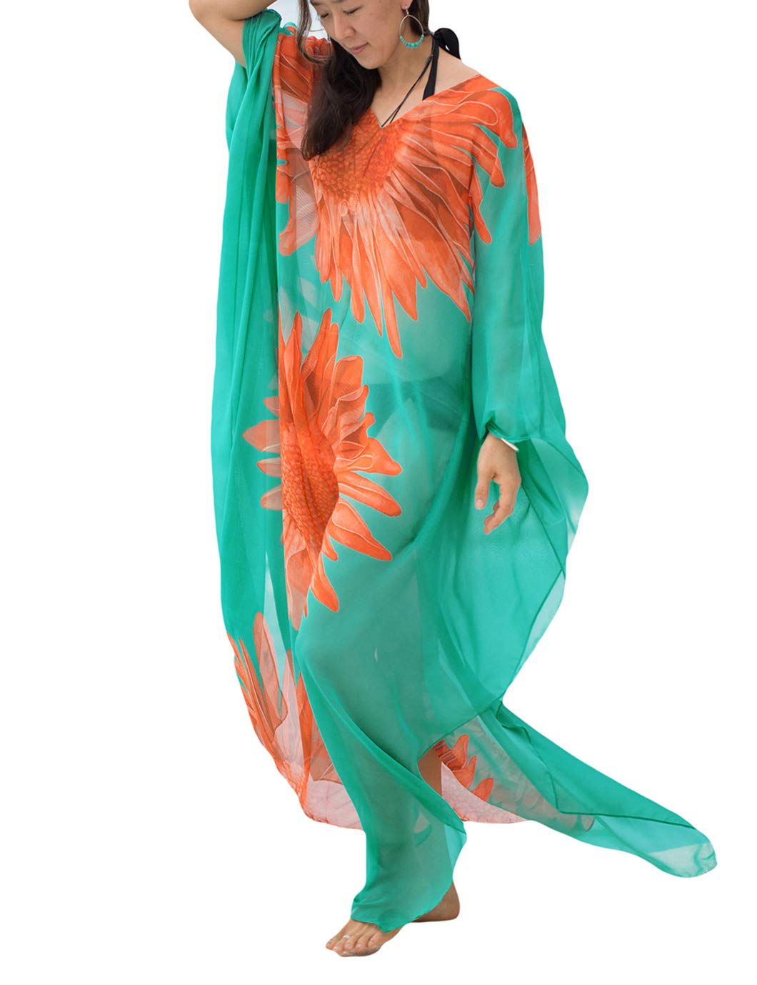 Eddoyee Women's Chiffon Loose Kaftan Dress - Beach Cover Up, Swimsuit Cover, Summer Boho Maxi Dress for Pool, Vacation & Resort Wear