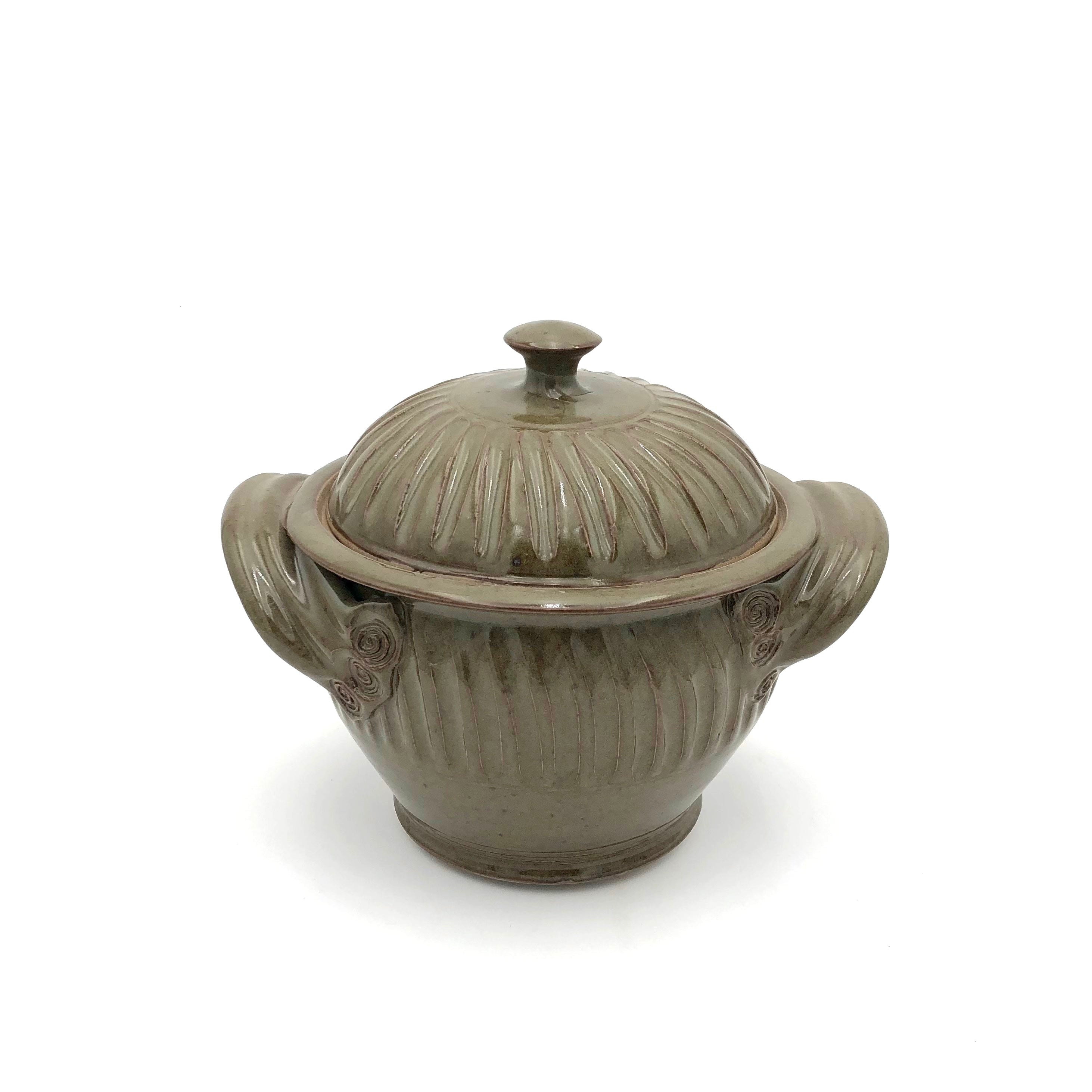 Small Lidded Casserole #1 Bean Pot in Fluted Green | Coburn Stoneware | Perfect for Baking, Serving & Storing Beans, Stews & Casseroles