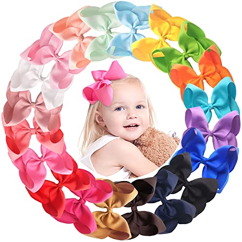 20PCS Big 6 Inch Hair Bows Clips for Girls - Large Grosgrain Ribbon Bows with Alligator Clips - Hair Accessories for Baby Girls, Kids, Teens & Toddlers - Perfect for Parties, School, Holidays & Everyday Wear