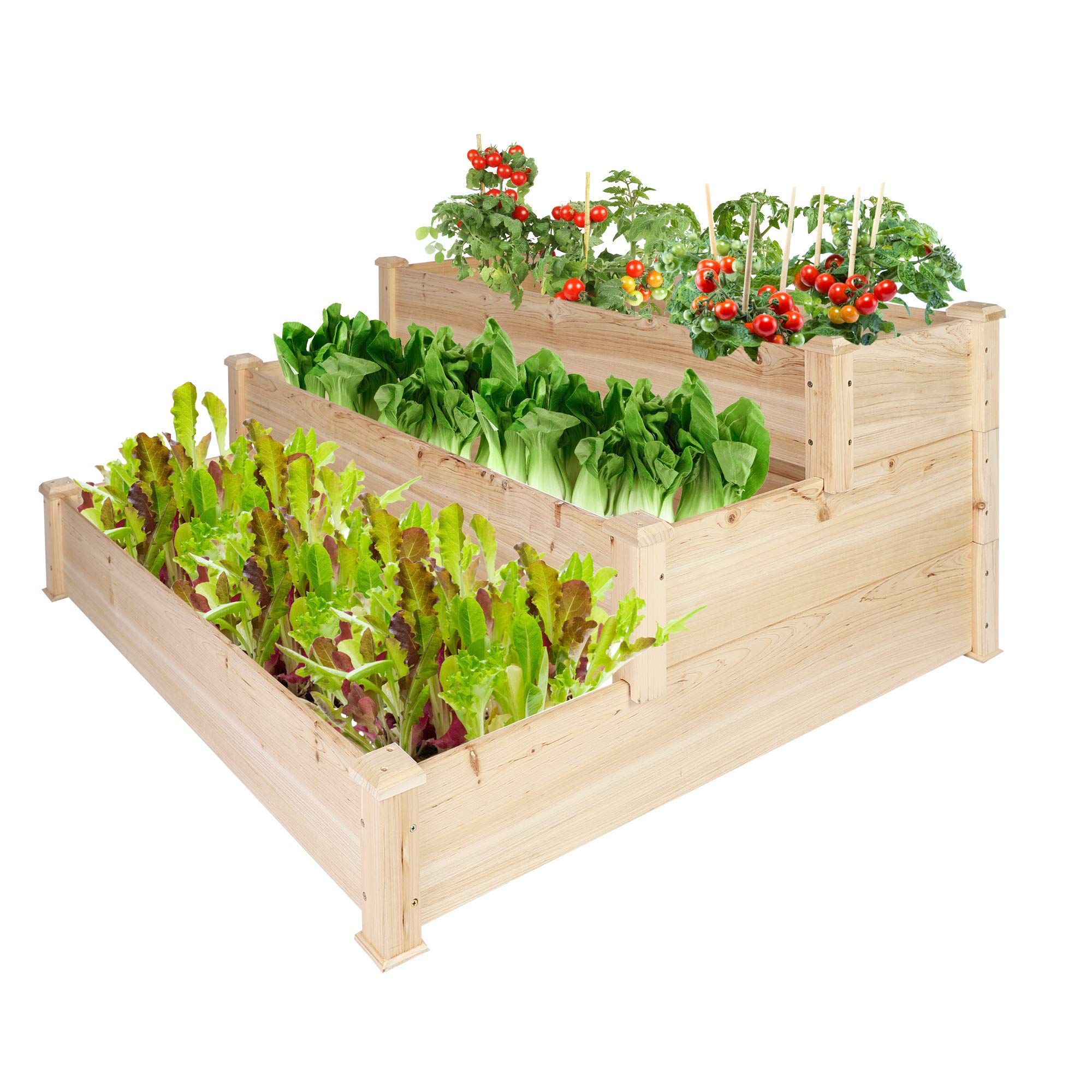 3-Tier Raised Garden Bed Kit - Outdoor/Indoor Wooden Planter Box for Vegetables, Herbs & Flowers - Durable Fir Wood Gardening System for Patio, Backyard & Balcony (Perfect for Urban Gardening & Small Spaces)
