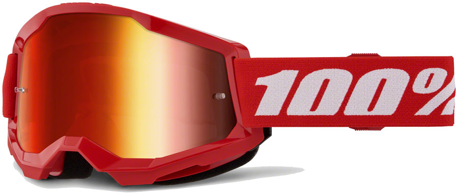 100% Strata 2 Goggles - Red/Mirror Red Lens - UV Protection Sports Sunglasses for Cycling, Skiing & Outdoor Activities