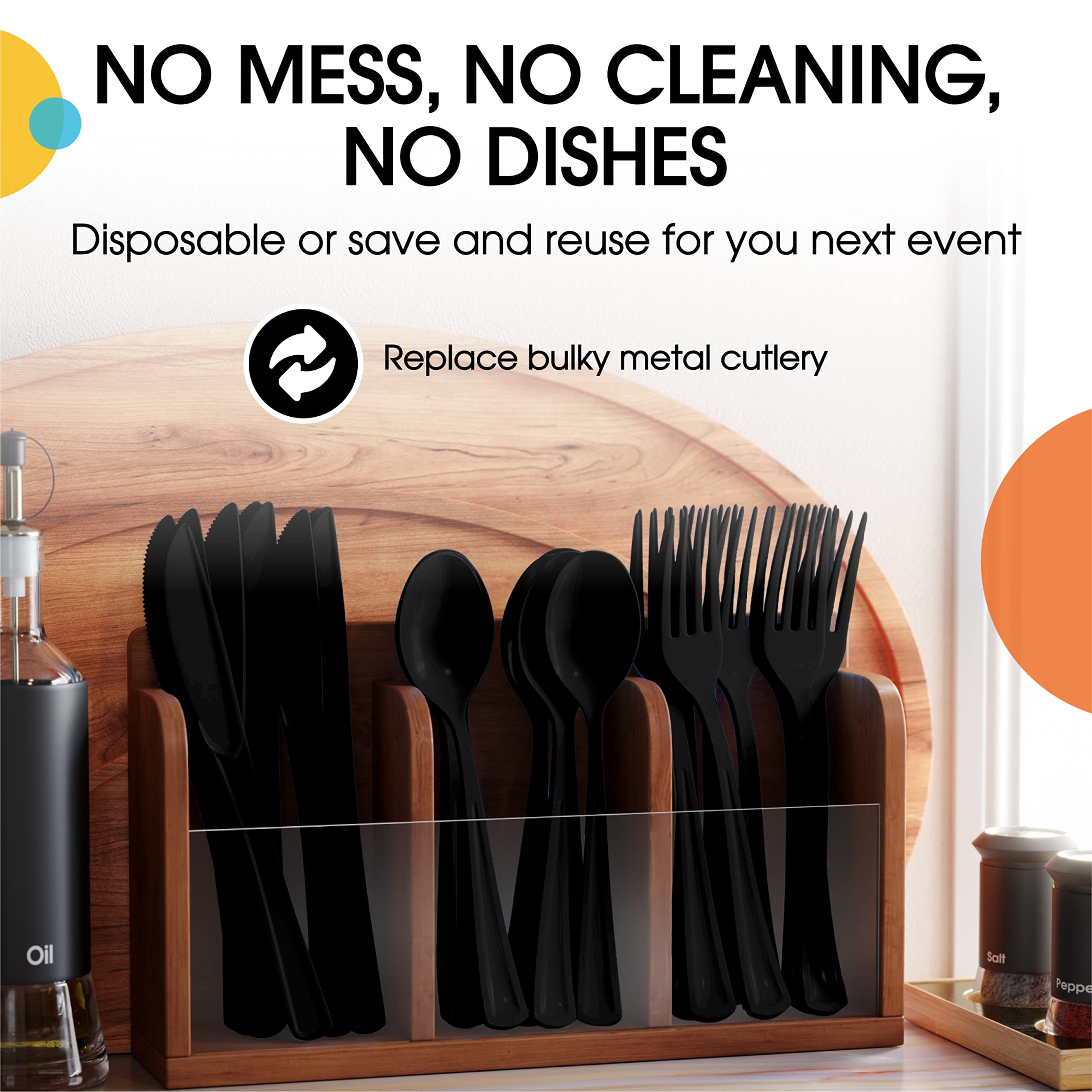 200-Pack Heavy Duty Black Plastic Knives - Disposable Cutlery Set for Parties, Picnics & Catering | Durable Flatware for BBQs, Events & Outdoor Dining