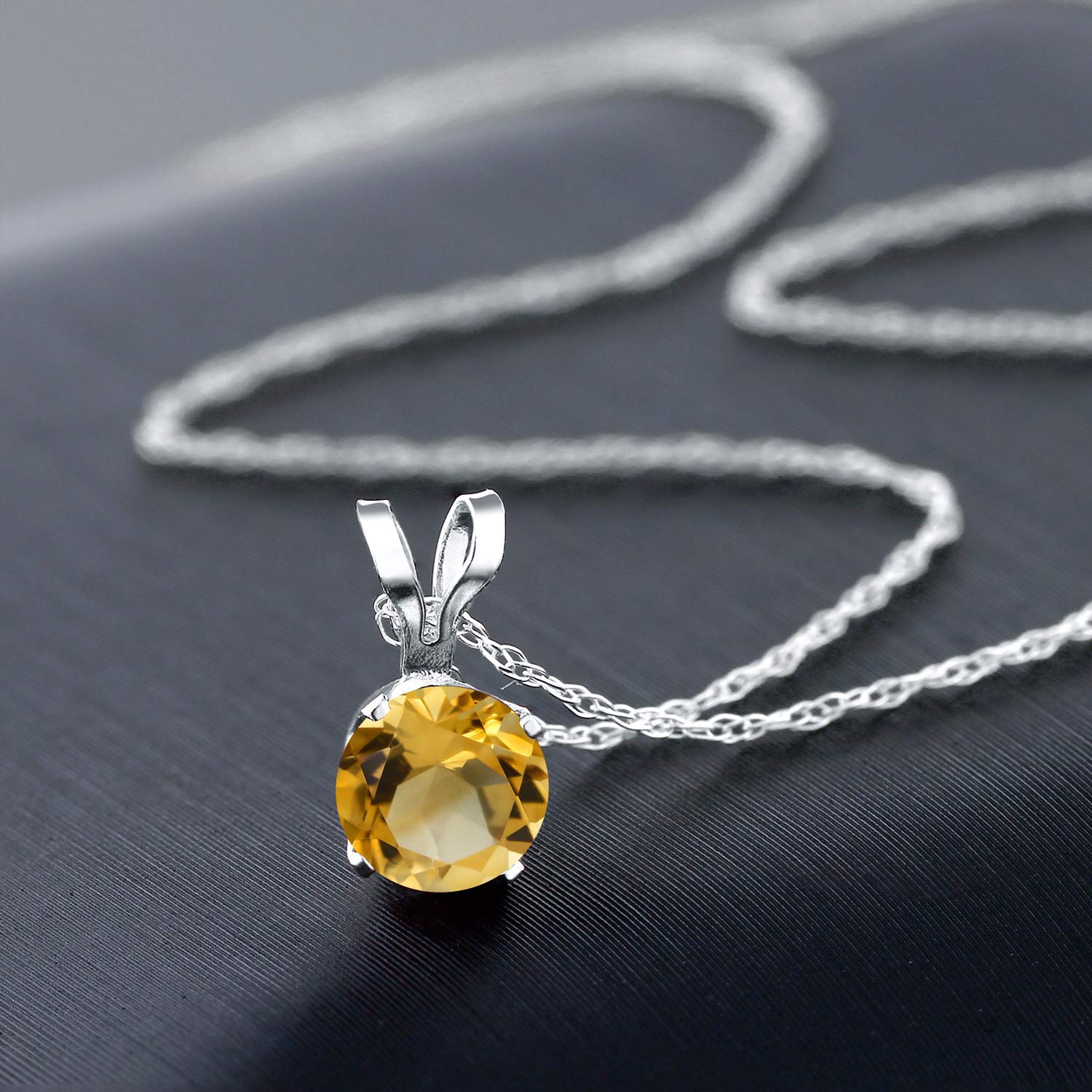 14K White Gold Round 4.5MM Birthstone Solitaire Pendant Necklace for Women | 18 Inch Gold Chain | Personalized Jewelry Gift for Birthday, Anniversary & Mother's Day | Gem Stone King