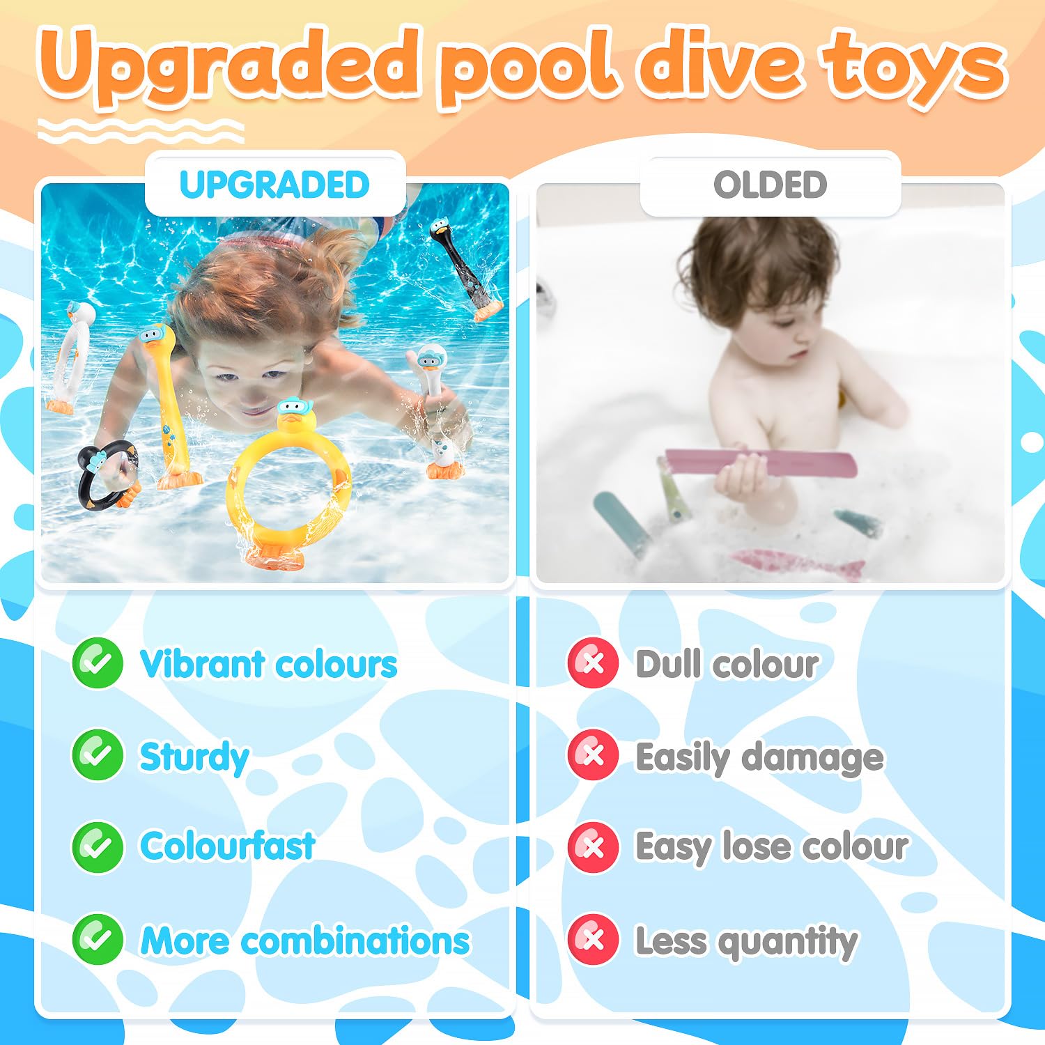 **9 PCS Kids Pool Diving Toys Set - Colorful Swimming Diving Rings & Duck Dive Sticks for Ages 4-12 - Fun Outdoor Underwater Games for Summer Pool Parties & Family Swim Time**