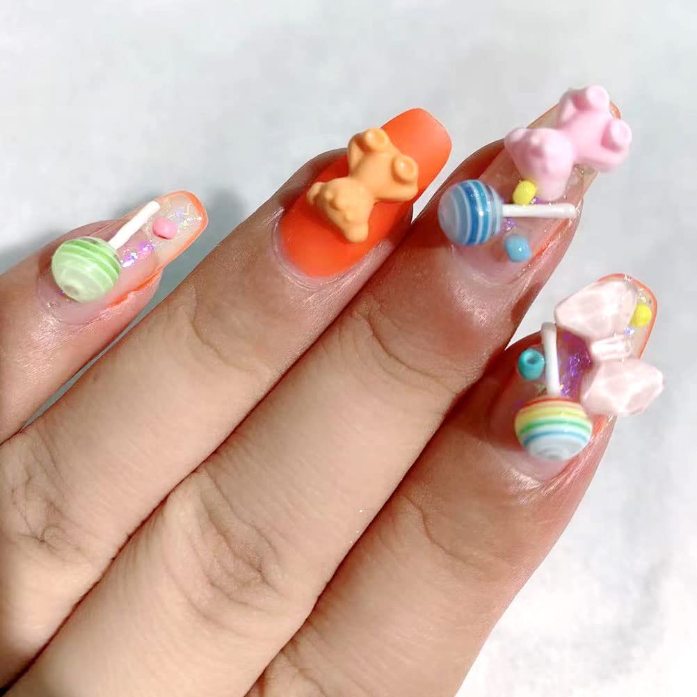 FOMIYES 100Pcs Rainbow Lollipop Nail Art Decorations - DIY Nail Art Accessories Kit for Manicure, Nail Salon & Party Nail Designs