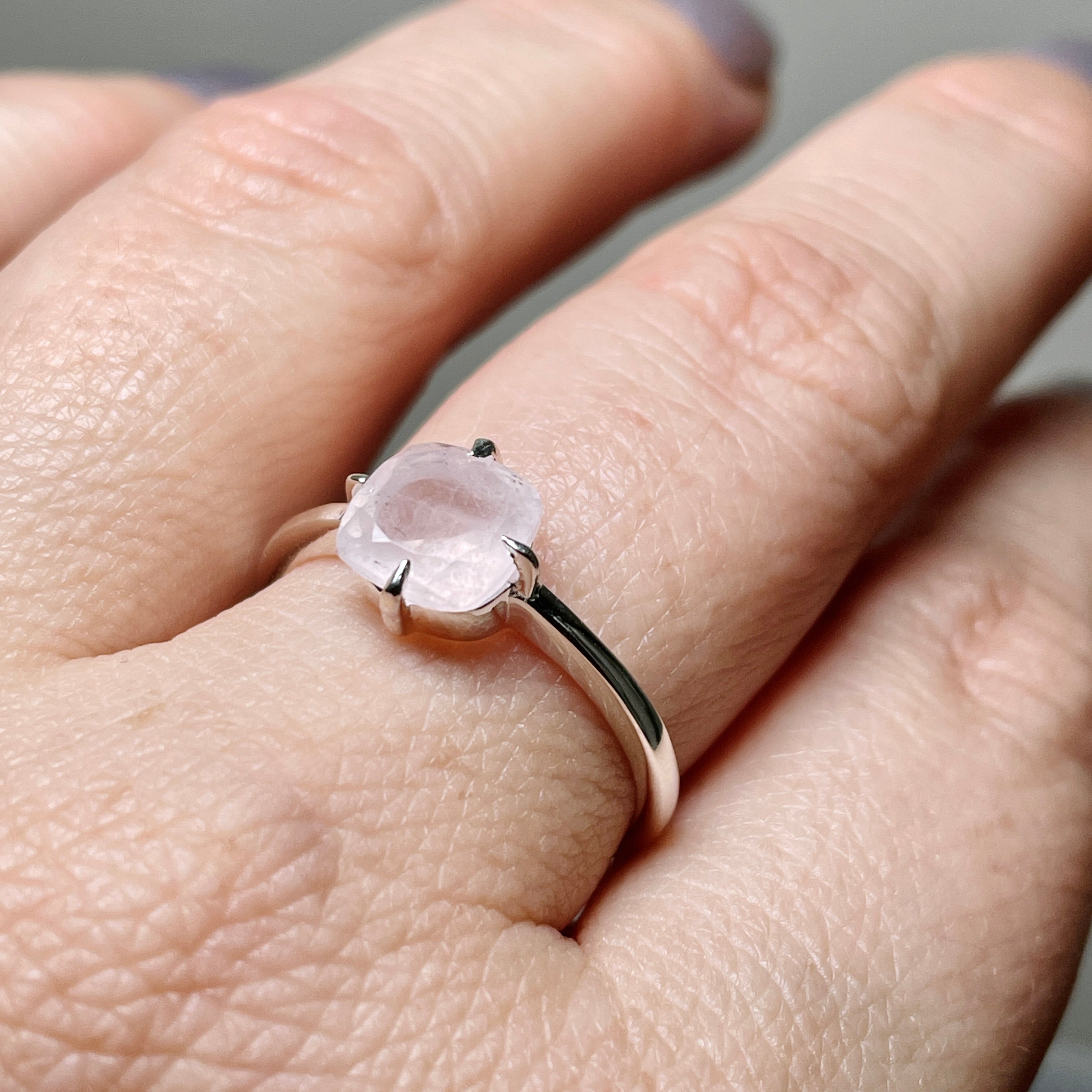 Rose Quartz Faceted Square Solitaire Ring R4806 - Elegant Healing Crystal Jewelry for Women, Perfect for Meditation, Gifts & Everyday Wear