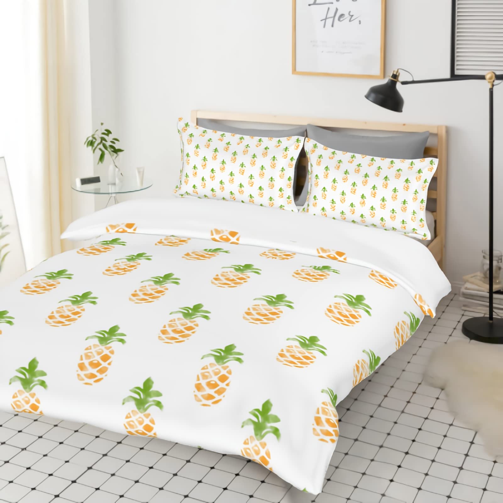 GREDBH King Size Pineapple Duvet Cover Set - 100% Soft Microfiber Bedding with 2 Pillowcases, Cartoon Fruit Pattern, 3-Piece Comforter Cover (Not Included) - Perfect for Kids' Rooms, Tropical Themed Bedrooms & Summer Decor