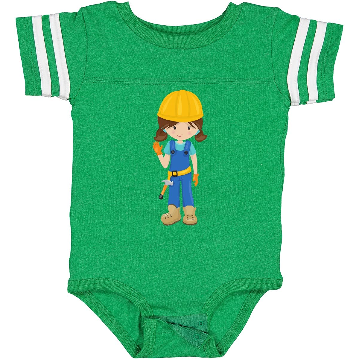 Inktastic Construction Girl Baby Bodysuit - Cute Brown Hair Toddler Hammer Design for Playtime & Construction-Themed Parties