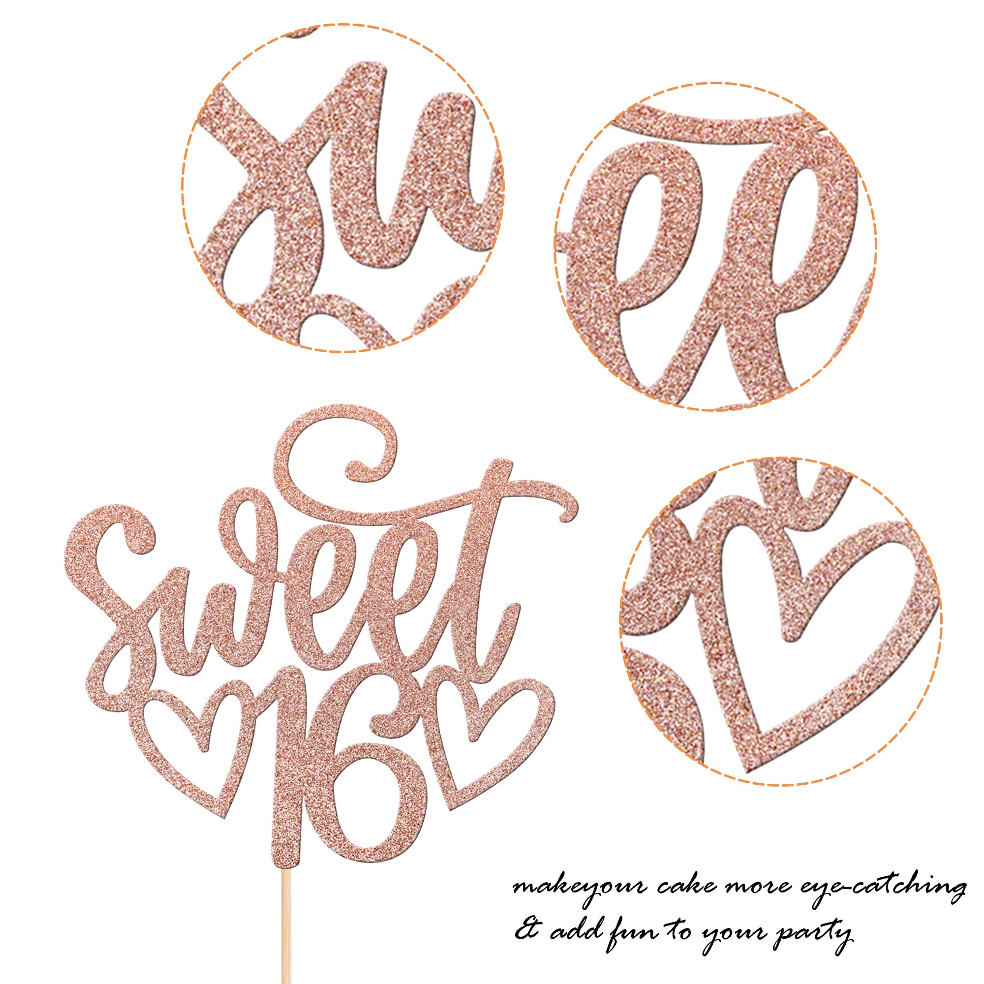ZHUOWEISM 1PC Rose Gold Glitter Sweet 16 Birthday Cake Topper - Cheers to 16 Years Cake Decorations for 16th Anniversary Party Supplies | Perfect for Sweet 16 Celebrations, Birthday Cakes & Milestone Party Decor