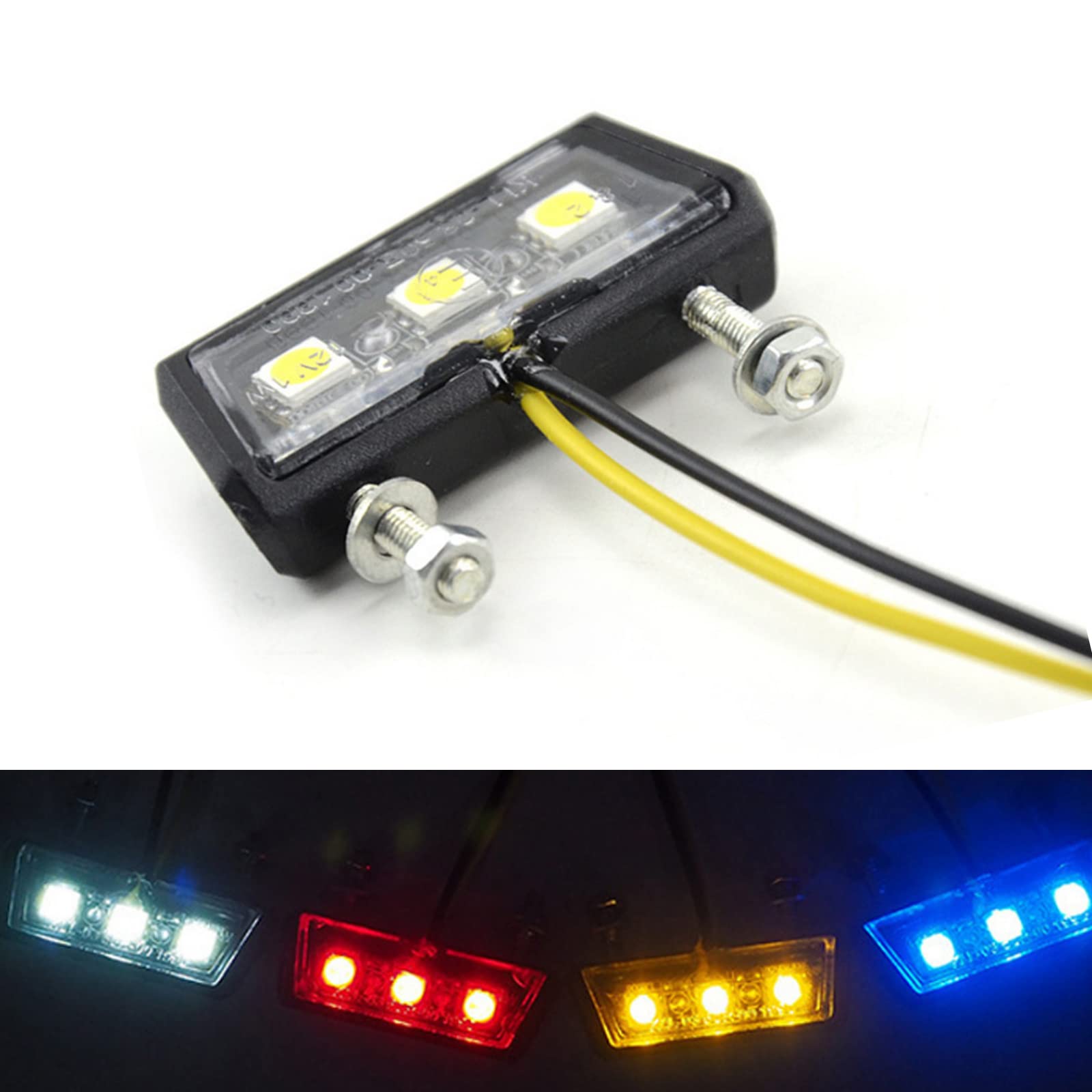 12V Universal LED License Plate Light - Waterproof Motorcycle Tail Brake Light with License Plate Mount (Yellow) - Perfect for Night Riding & Enhanced Safety