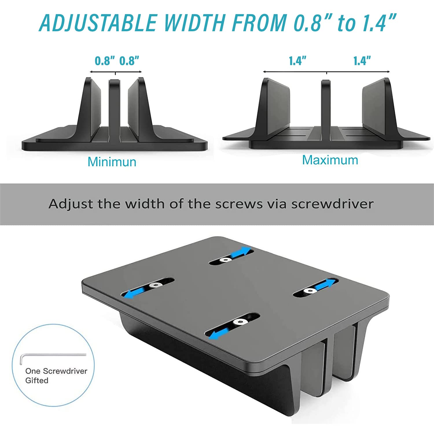 Double Slot Vertical Laptop and Tablet Stand - Space Saving Organizer for MacBook, Chromebook, iPad & Smartphone (Black) | Perfect for Home Office, Desk Organization & Workspace Efficiency