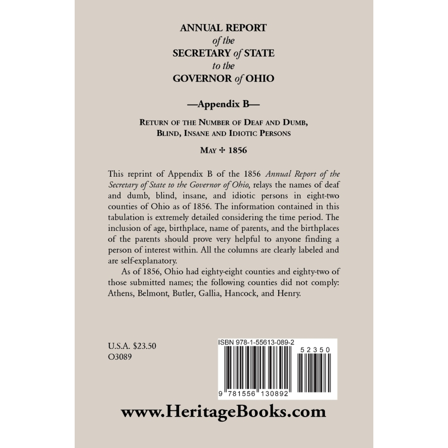 Ohio Secretary of State Annual Report to Governor - 1856 Appendix B | Historical Government Document | Research & Genealogy Resource