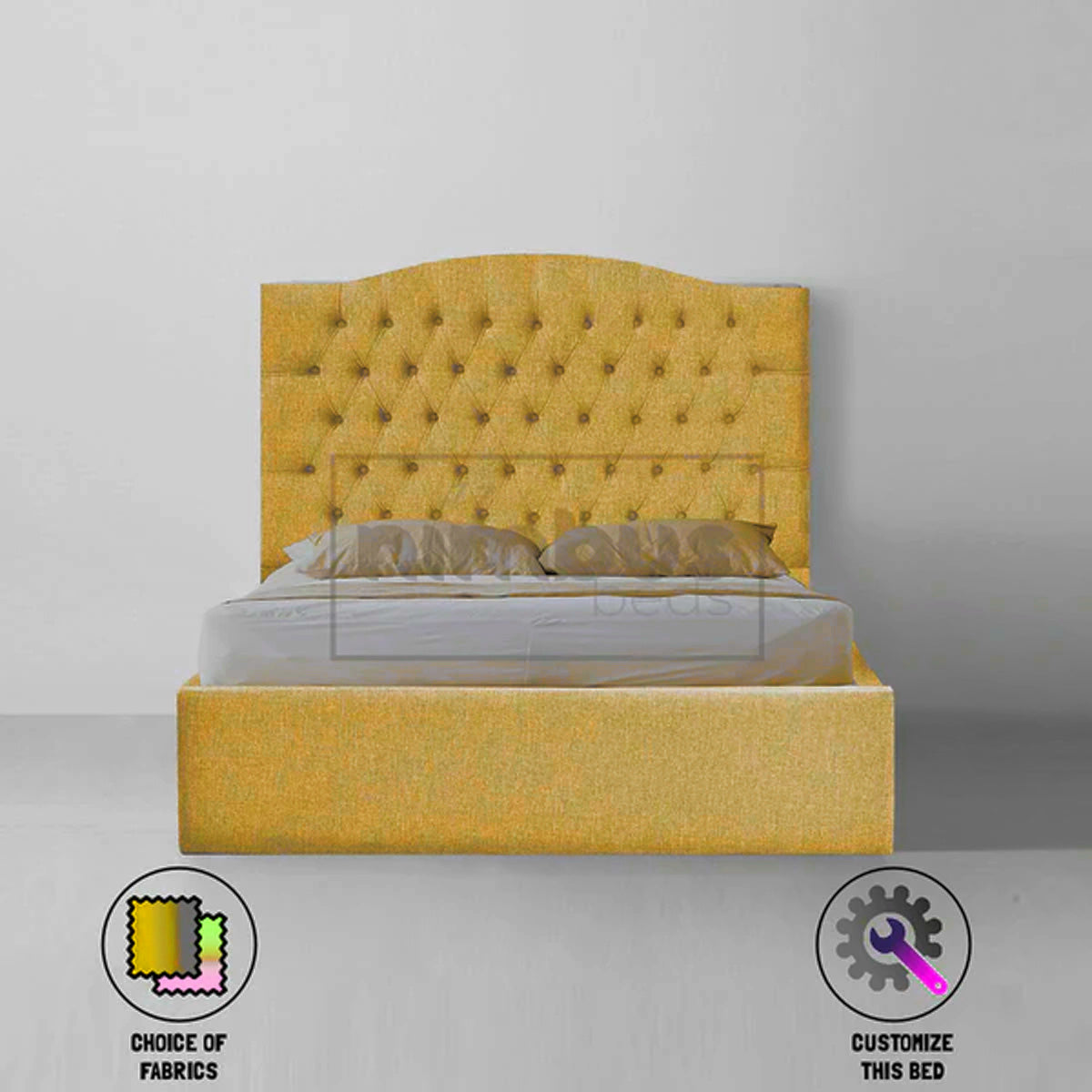Chesterfield Curve Bed Frame - Queen Size Upholstered Platform Bed with Button Tufting & Wooden Slats - Elegant Bedroom Furniture for Modern & Classic Home Decor