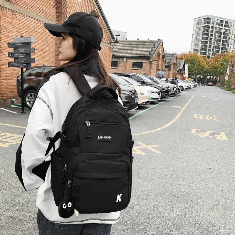 **Stylish Aesthetic Backpack for Girls - Large Capacity School Backpack, Cute Casual Daypack for Middle School & College Students, Travel Backpack for Kids (Black) - Perfect for School, Travel & Daily Use**