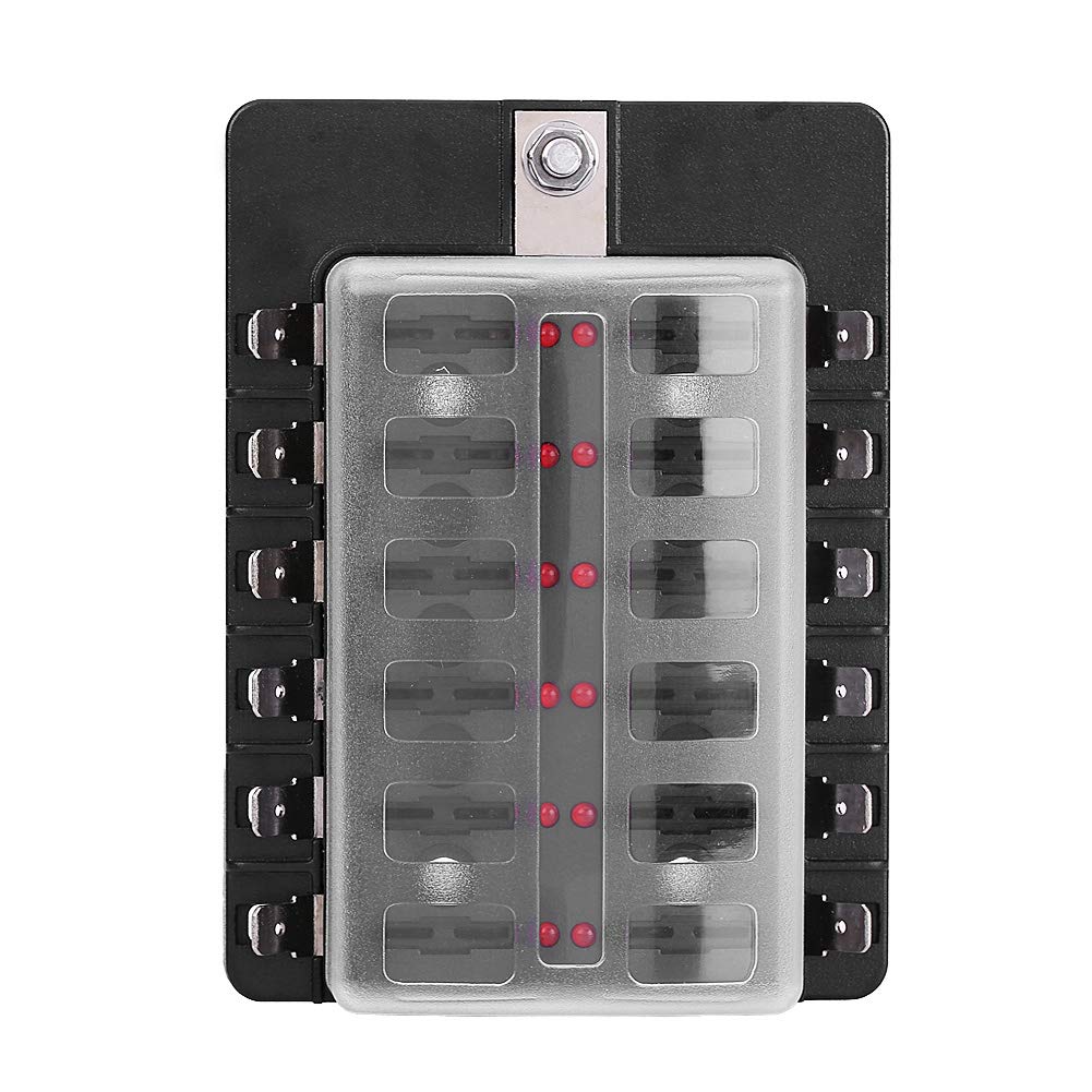 12-Way Blade Fuse Box Kit - Standard ATO/ATC Fuse Block Holder with PC Terminal for Car & Boat (165g) - Automotive Electrical Protection & Marine Power Distribution Solution