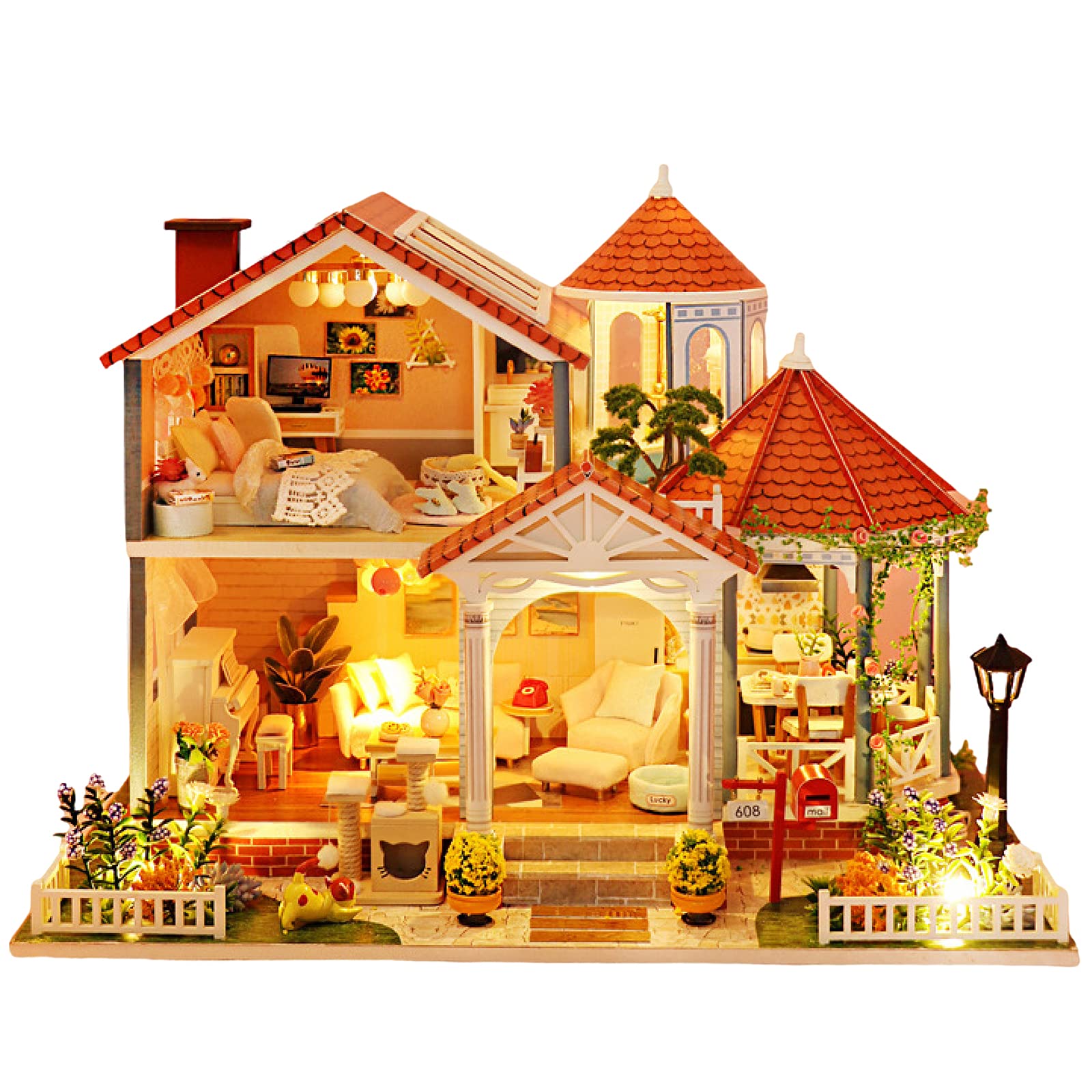 DIY Miniature Wooden Dollhouse Kit - Christmas Birthday Gift for Kids, Assembly Puzzle Toy with Dust Proof Cover - Perfect for Home Decor, Playtime & Creative Learning