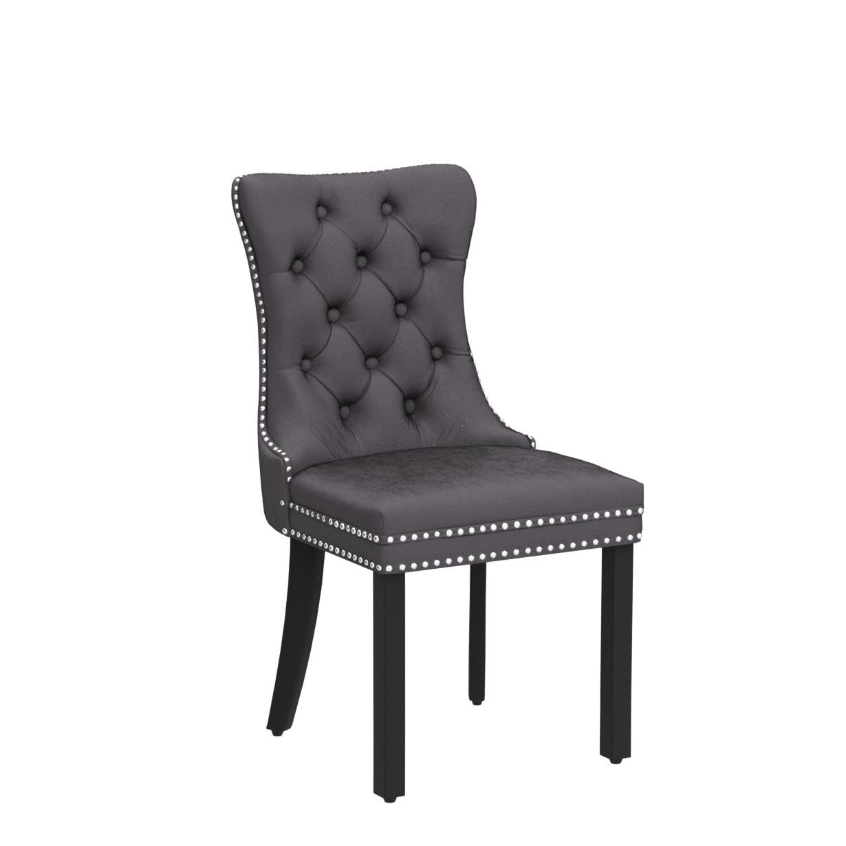 Luxury Velvet Dining Chairs Set of 6 - Modern Upholstered Tufted Kitchen Chairs with Nailhead Trim & Solid Wood Legs, Nikki Collection (Grey) - Perfect for Dining Room, Kitchen, Restaurant or Home Decor