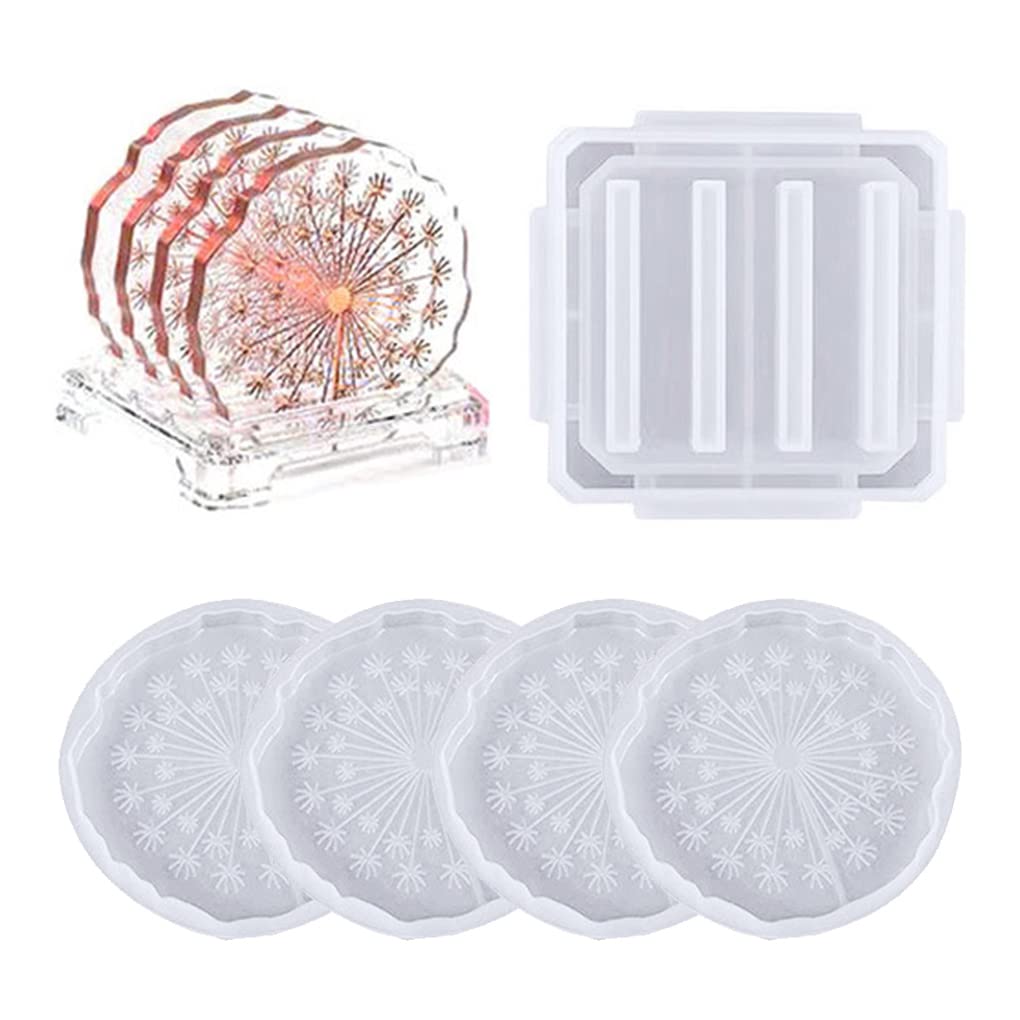 5PCS Epoxy Resin Coaster Molds with Storage Box - Premium Silicone Coaster Molds for DIY Resin Casting, Cup Mats & Home Decor (Dandelion Design) - Perfect for Crafting Unique Drink Coasters, Gifts & Table Decorations