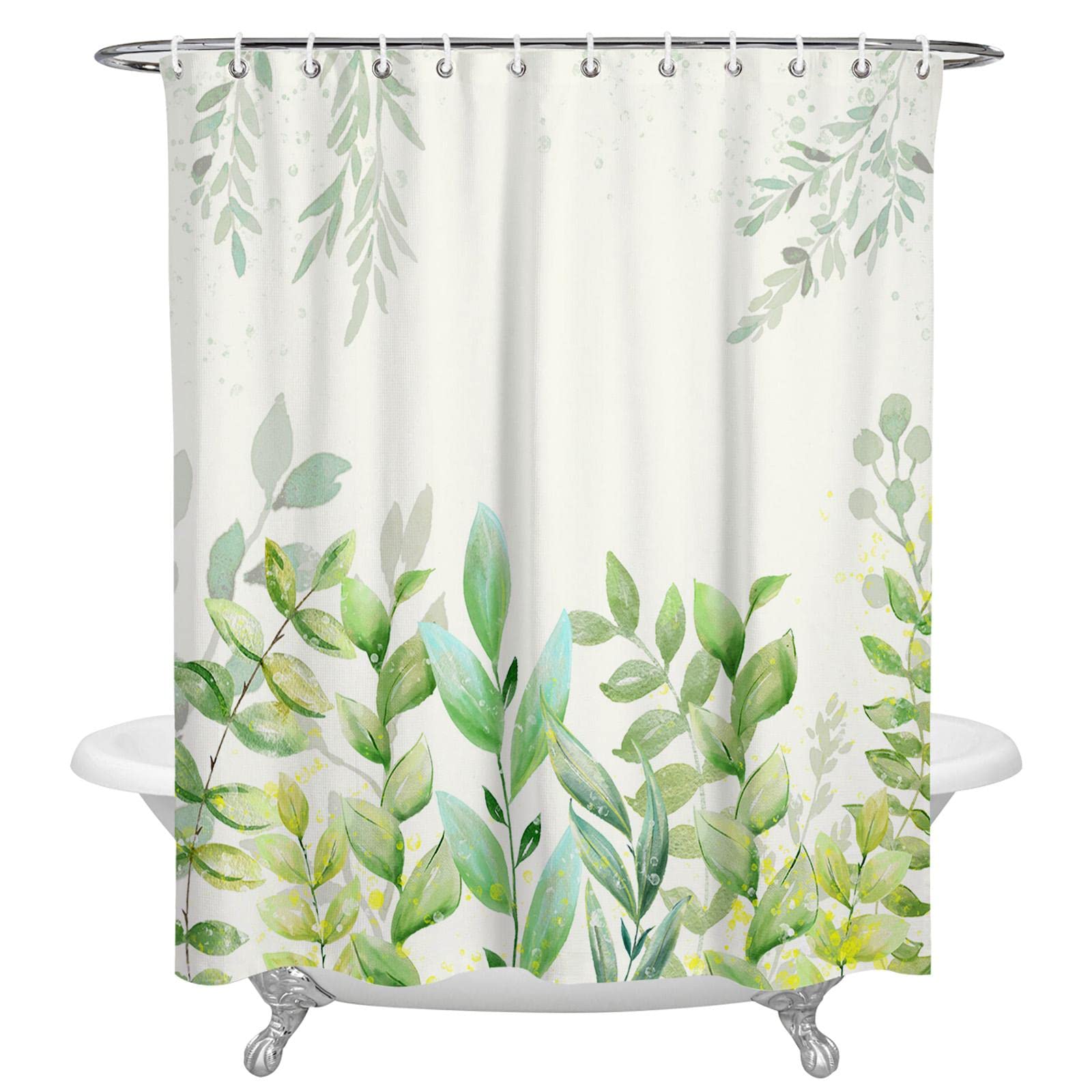 Waterproof Extra Long Bathroom Shower Curtain with Hooks - 47x71 Inch Summer Plant Leaves Design - Polyester Fabric Home Decor for Bathroom, Beach House & Vacation Rental