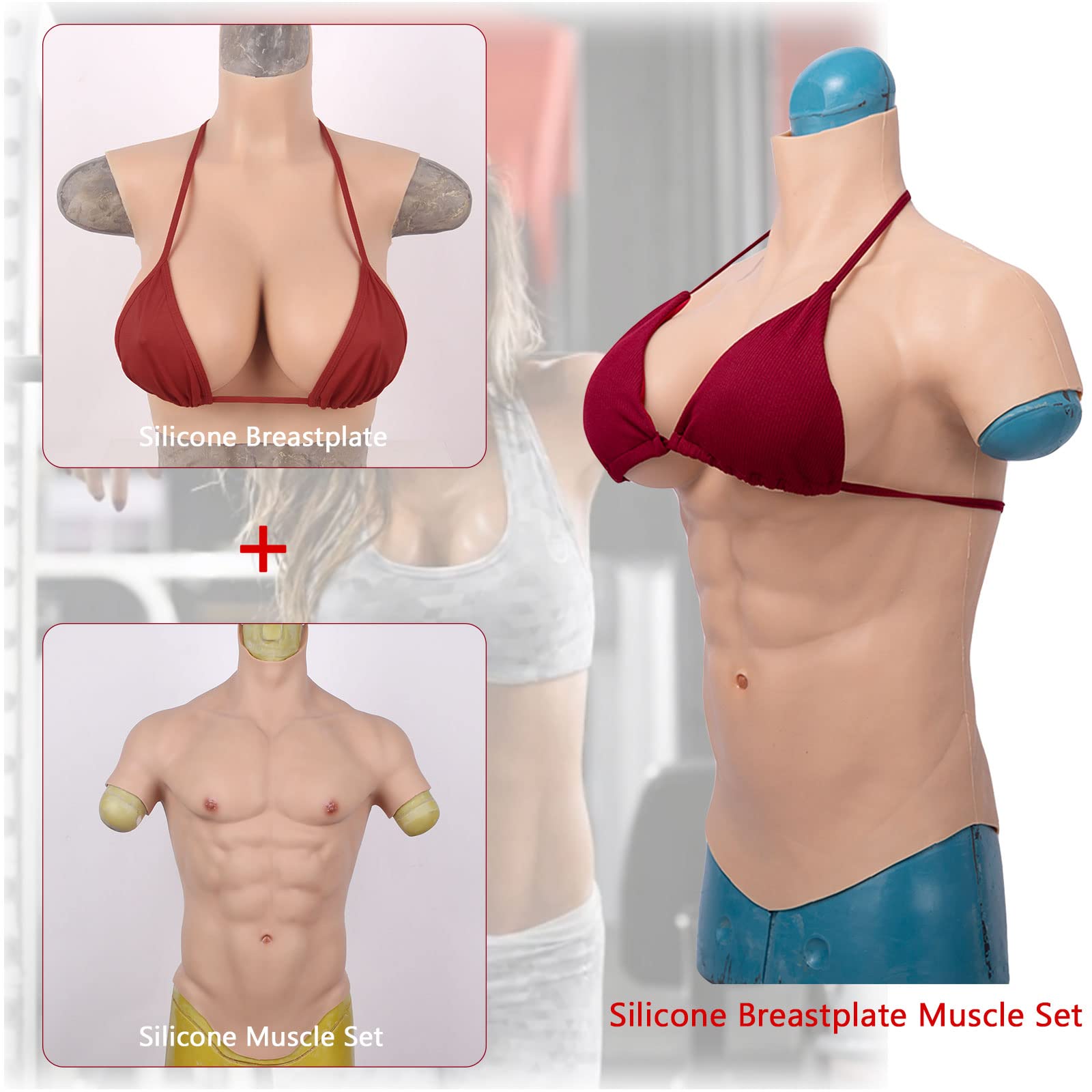 PROPFE Silicone Muscle Suits - Realistic Cosplay Costume Breastplate & False Body Bodysuit for Crossdressers - Half Body Simulation Skin Boobs - Perfect for Halloween, Cosplay Events & Theater Performances