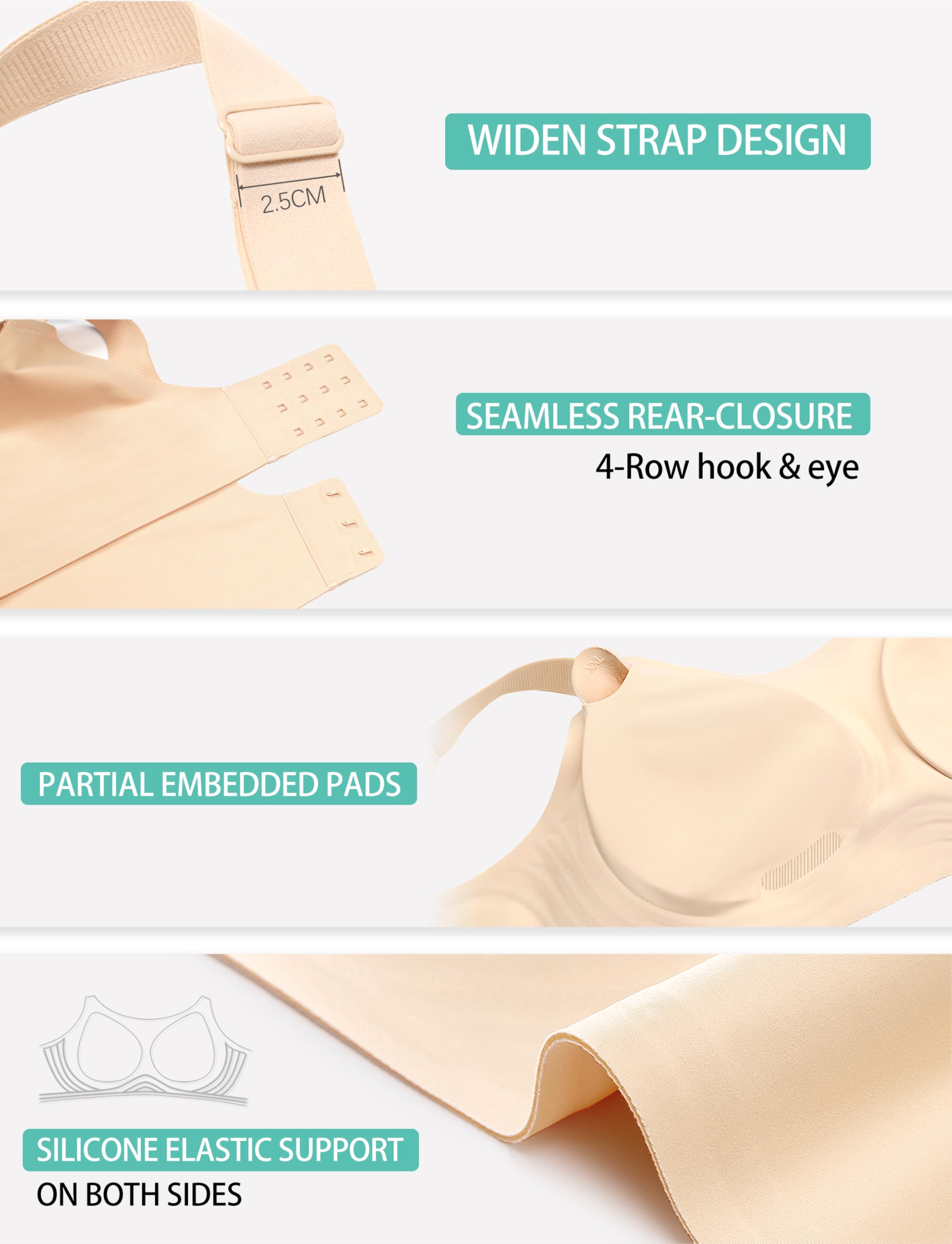 Wireless Push Up T-Shirt Bras for Women - Soft Seamless Full Coverage Bralette No Underwire - Perfect for Everyday Wear, Yoga & Lounge