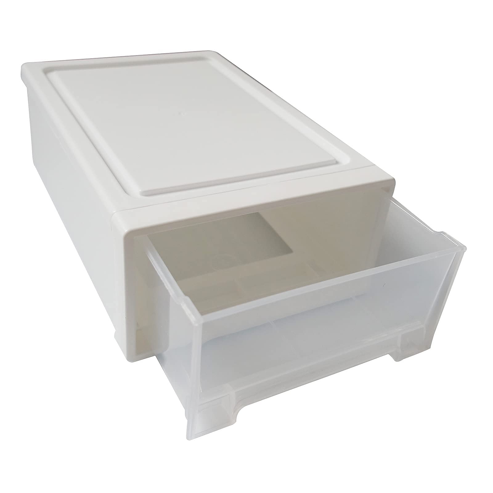 Clear Stackable Desk Organizer Drawers - Small Desktop Storage Box for Office, Home & Craft Supplies | Narrow Open White Design | Perfect for Organizing Stationery, Makeup, Jewelry & Small Accessories (1 Count)