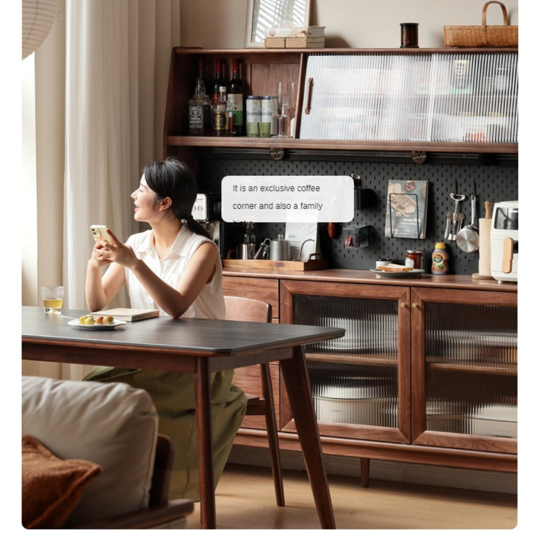 Solid Black Walnut Wood Sideboard Buffet Cabinet - Elegant Dining Room Storage for China, Linens & Entertaining Essentials