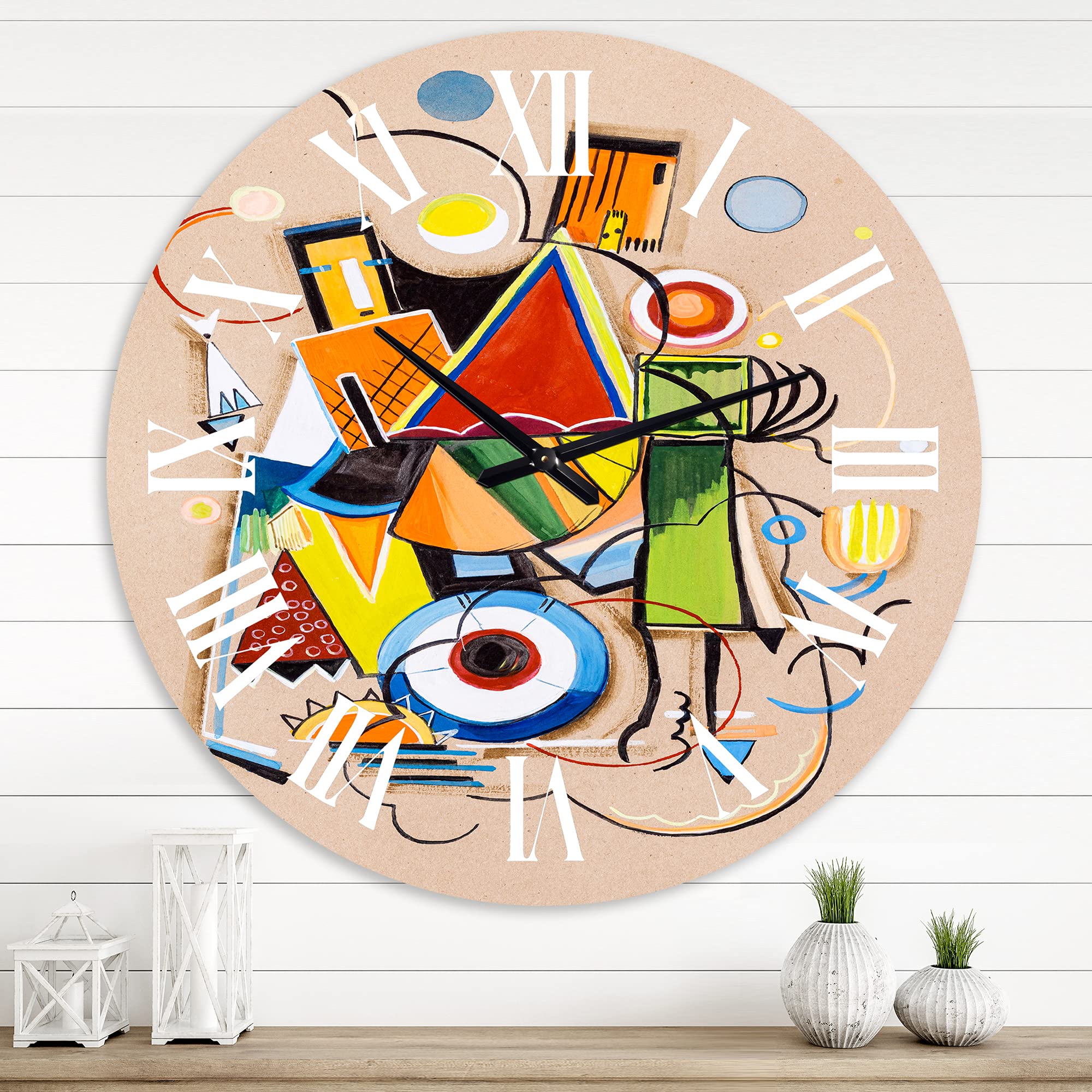 Modern Geometric Wall Clock - Large Abstract Colorful Design for Office & Home Decor | Perfect for Living Room, Bedroom & Workspace