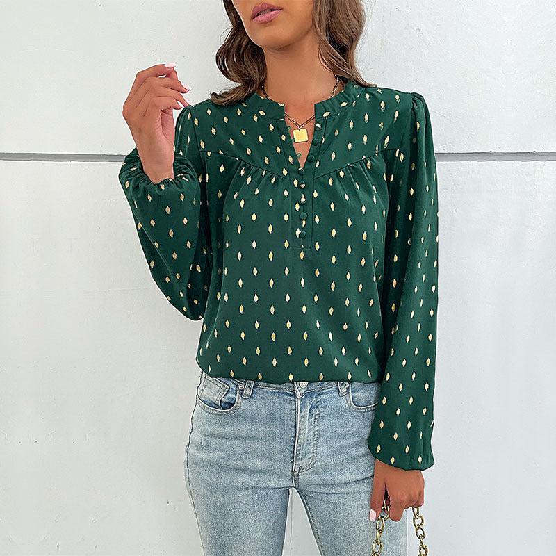 LOVEVOP Women's Long Sleeve Polka Dot Shirt with Gold Foil Design - Stylish Spring & Autumn Blouse for Work, Office & Casual Wear | Cross Border Fashion 2025