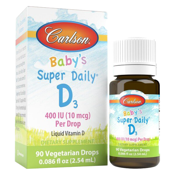 Carlson Labs Baby's Super Daily D3 Drops - 400 IU Vitamin D3 Supplement for Infants (2.54ml, 90 Drops) - Supports Healthy Bone Development & Immune System - Perfect for Daily Use with Breastfeeding or Formula Feeding
