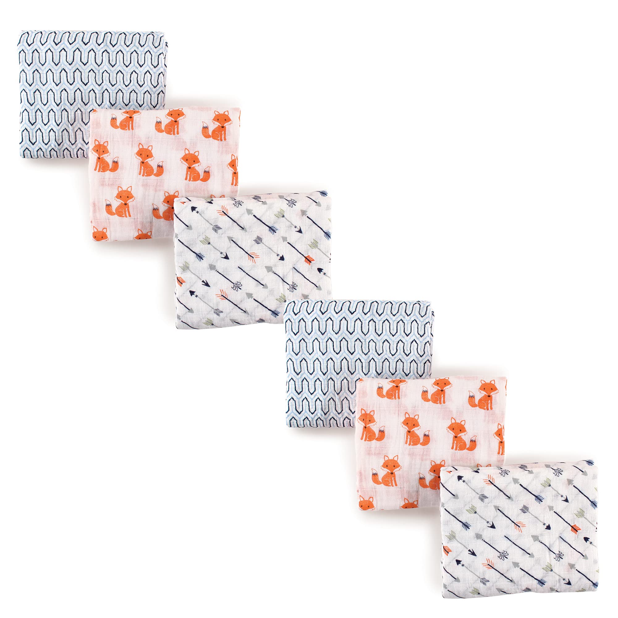 Hudson Baby Unisex Cotton Muslin Swaddle Blankets - Soft & Breathable 6-Pack with Fox Print for Newborns & Infants | Perfect for Swaddling, Nursing, Stroller & Crib Use