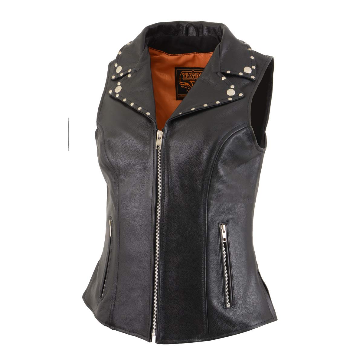 Milwaukee Leather MLL4503 Women's Black V-Neck Motorcycle Vest - Genuine Leather Biker Jacket with Riveted Lapel Collar - Medium Size - Perfect for Riding, Motorcycle Events & Casual Outfits