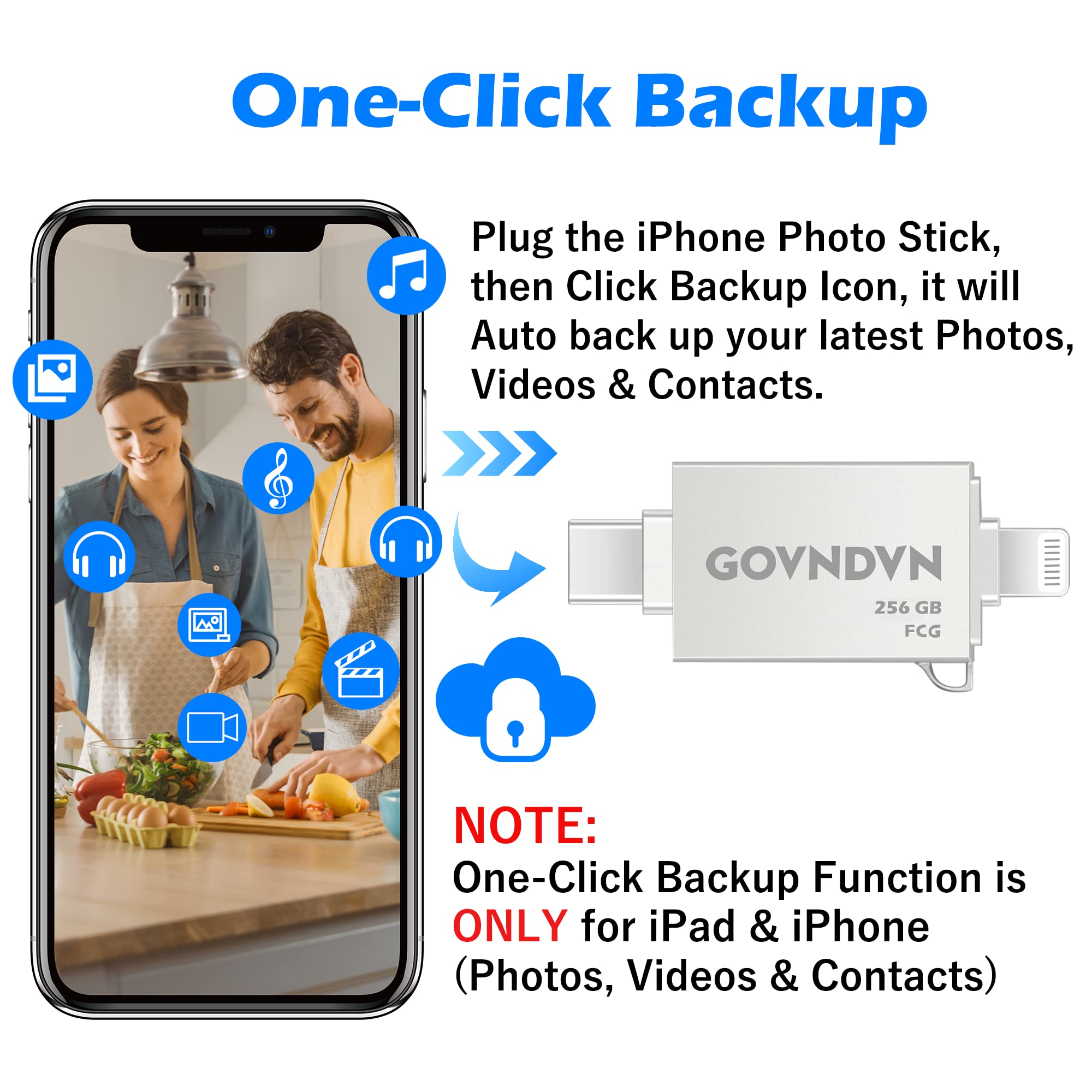 MFi Certified 256GB iPhone Photo Stick with USB-C - Portable Flash Drive for Photo Storage & Backup - Compatible with iPhone 15/14/13/12/11, iPad, Mac, PC & Android - Perfect for Travel, Work & Secure Data Transfer