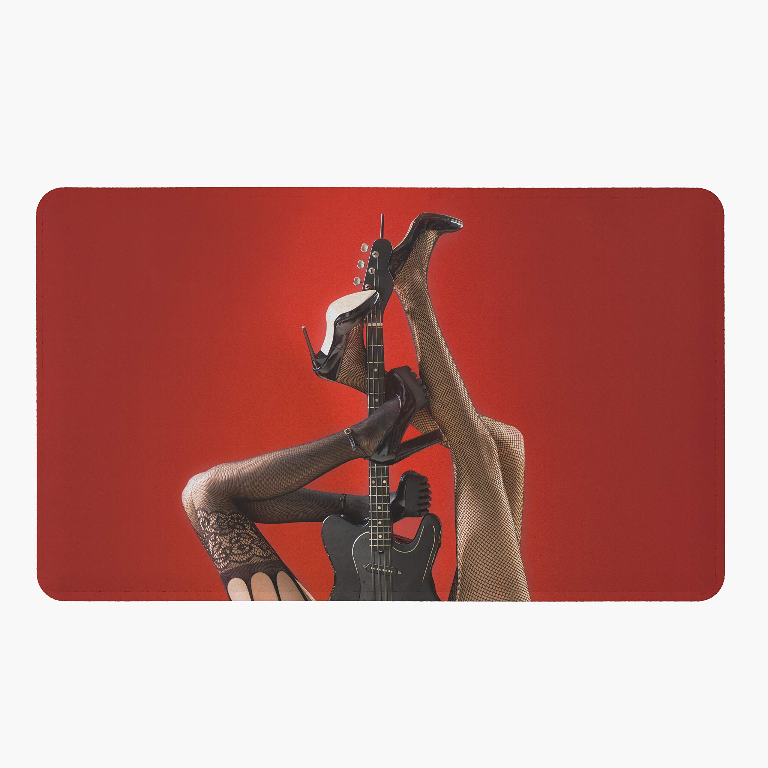 Sexy Legs Guitar Shower Curtain - Rockstar Bathroom Decor with Red Lingerie Print & Electric Guitar Design - Perfect for Musicians & Music Lovers (Includes 21x34 Bath Mat) - Ideal for Rock-Themed Bathrooms, Music Studio Decor & Unique Gift for Guitarists