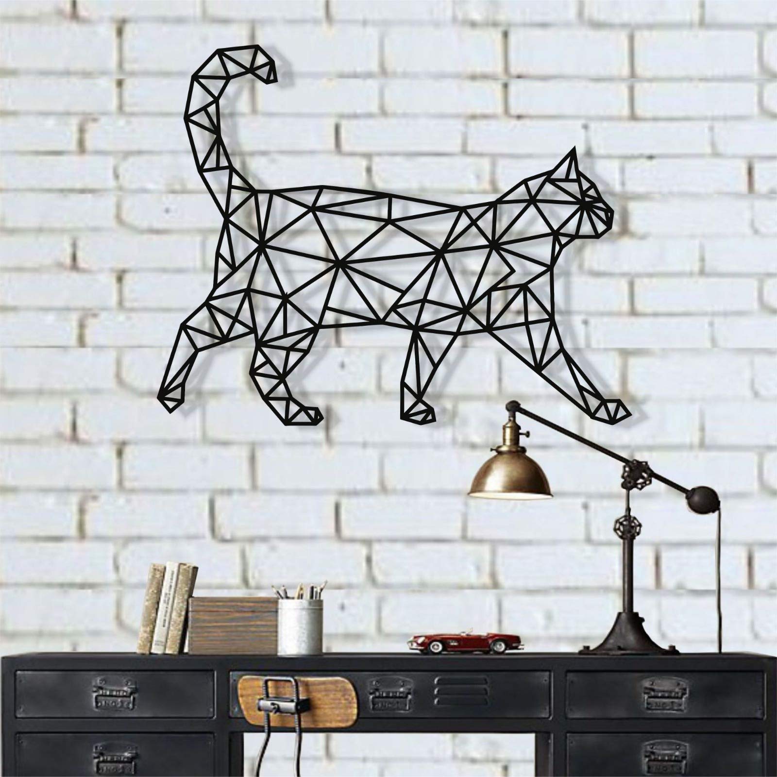 DEKADRON Geometric Metal Cat Wall Art - Modern Home Decor, Living Room & Bedroom Wall Silhouette - 30