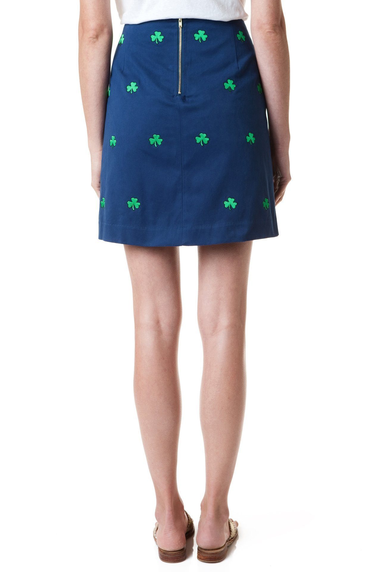 Stretchy Ali Skirt in Navy Twill with Shamrock Print - Perfect for St. Patrick's Day & Casual Outfits