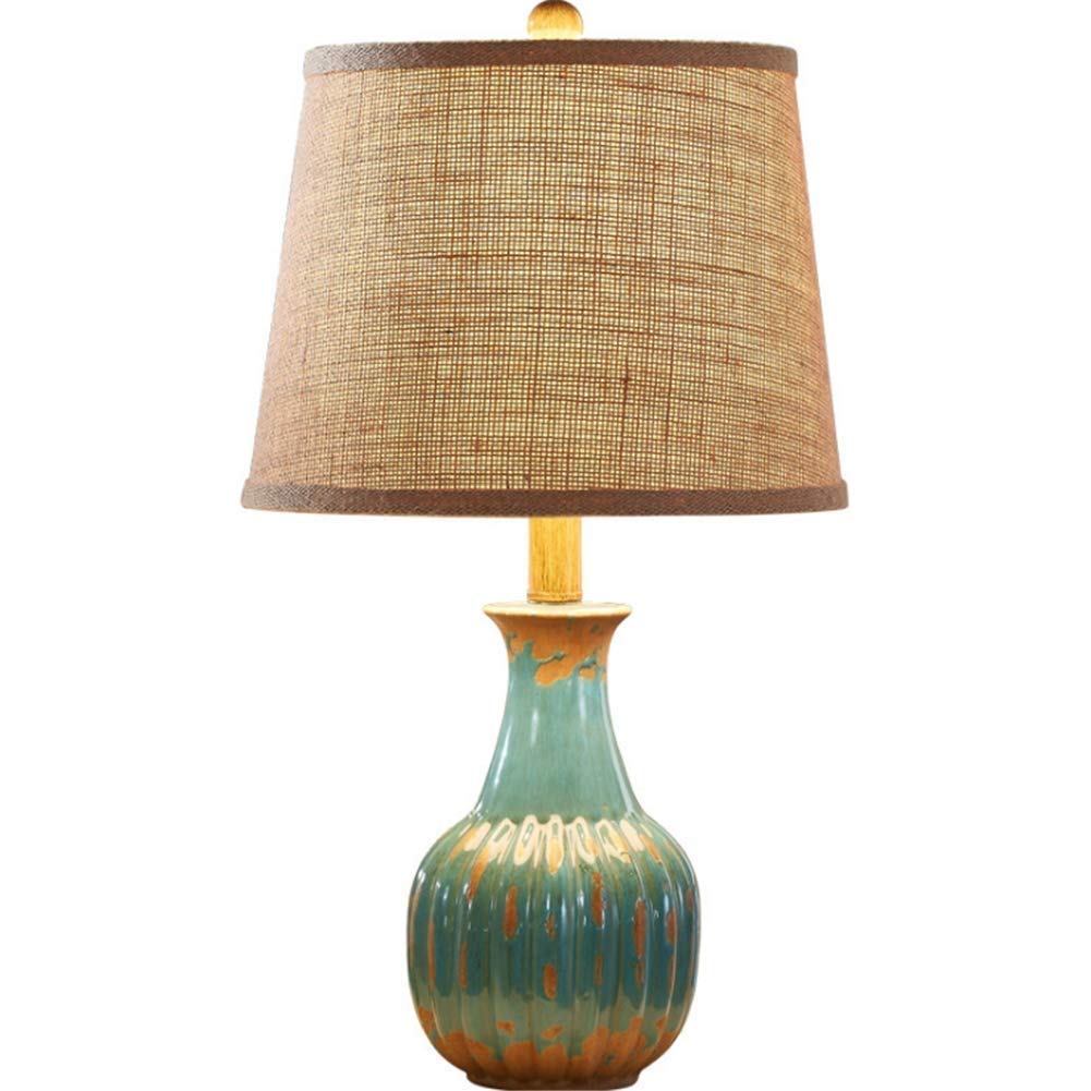 European Retro Blue Ceramic Fabric Vase Shape Desk Lamp - Energy Class A, Small Table Lamp for Hotel Decor, Living Room, Bedroom, Bedside Lighting, Perfect Gift for Home & Office Use