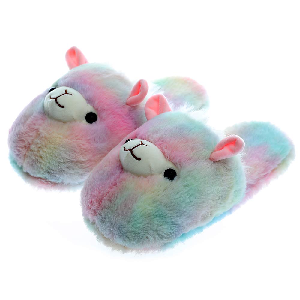 Cute Unicorn Stuffed Animal Slippers | Soft Rainbow Llama Plush House Shoes | Warm Alpaca Fuzzy Slippers for Women & Girls | Cozy Indoor Footwear for Lounge, Bedroom & Gift Giving