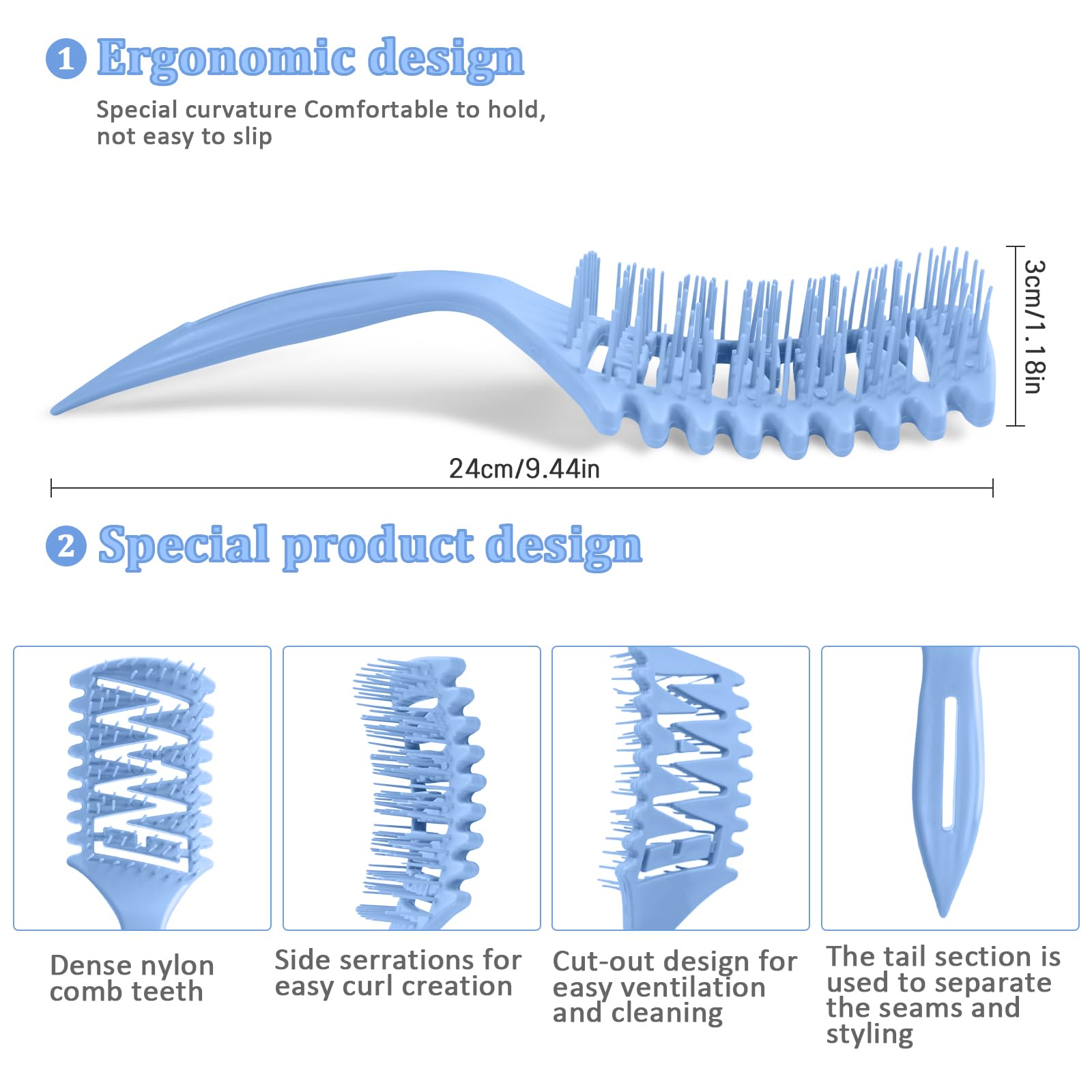START MAKERS Vented Hair Brush for All Hair Types - Detangling & Styling at Home or Salon (Blue)