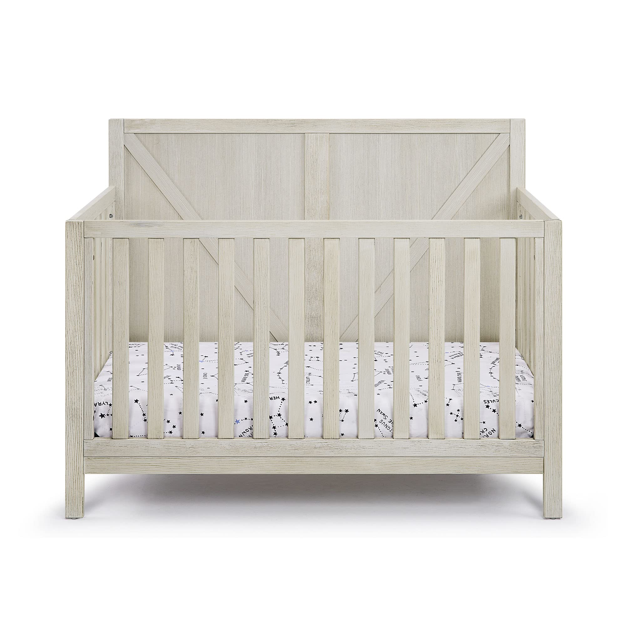 HomVent 4-in-1 Convertible Baby Crib to Toddler Bed, Daybed & Full Size Bed - Rustic Farmhouse Style Nursery Furniture with 3 Adjustable Mattress Heights (Grey) | Perfect for Newborns, Infants & Growing Kids in Modern Nursery Rooms