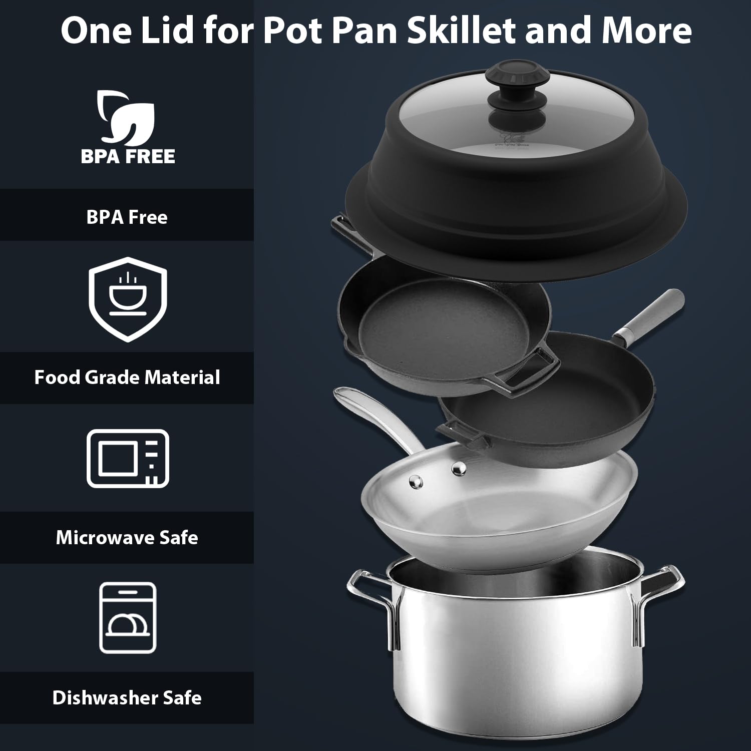 **10.5-11 Inch Universal Vented Tempered Glass Lid for Stockpot, Steamer Pot & Pan – Microwave Safe, Collapsible Silicone Cover – Perfect for Cooking, Steaming & Microwave Use**