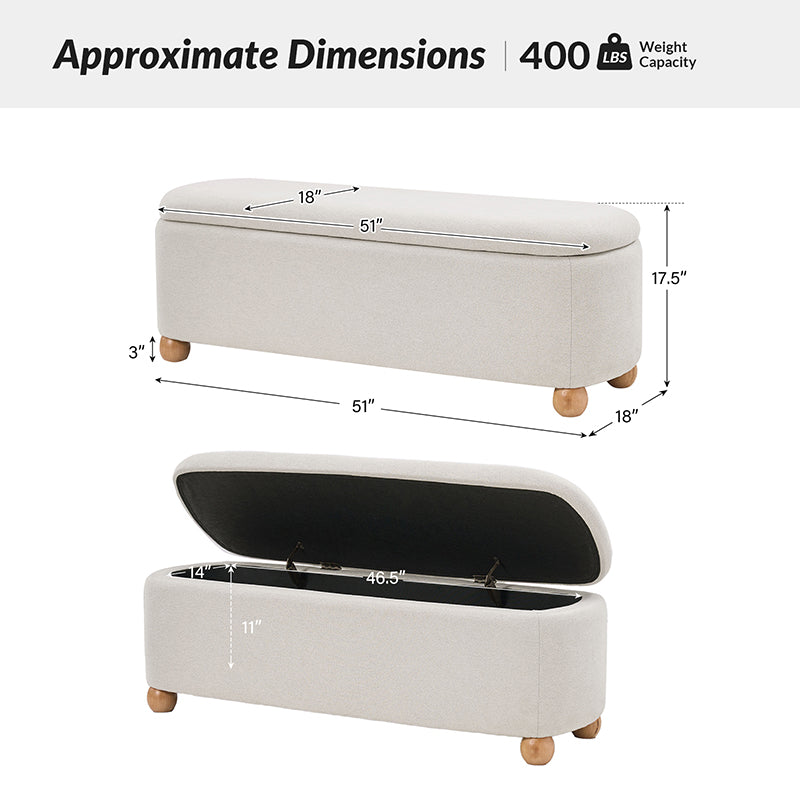 Gabino Storage Bench with Solid Wood Legs & Waterproof Fabric - Entryway Seating, Shoe Storage & Living Room Organizer - Perfect for Hallway, Bedroom & Mudroom Organization