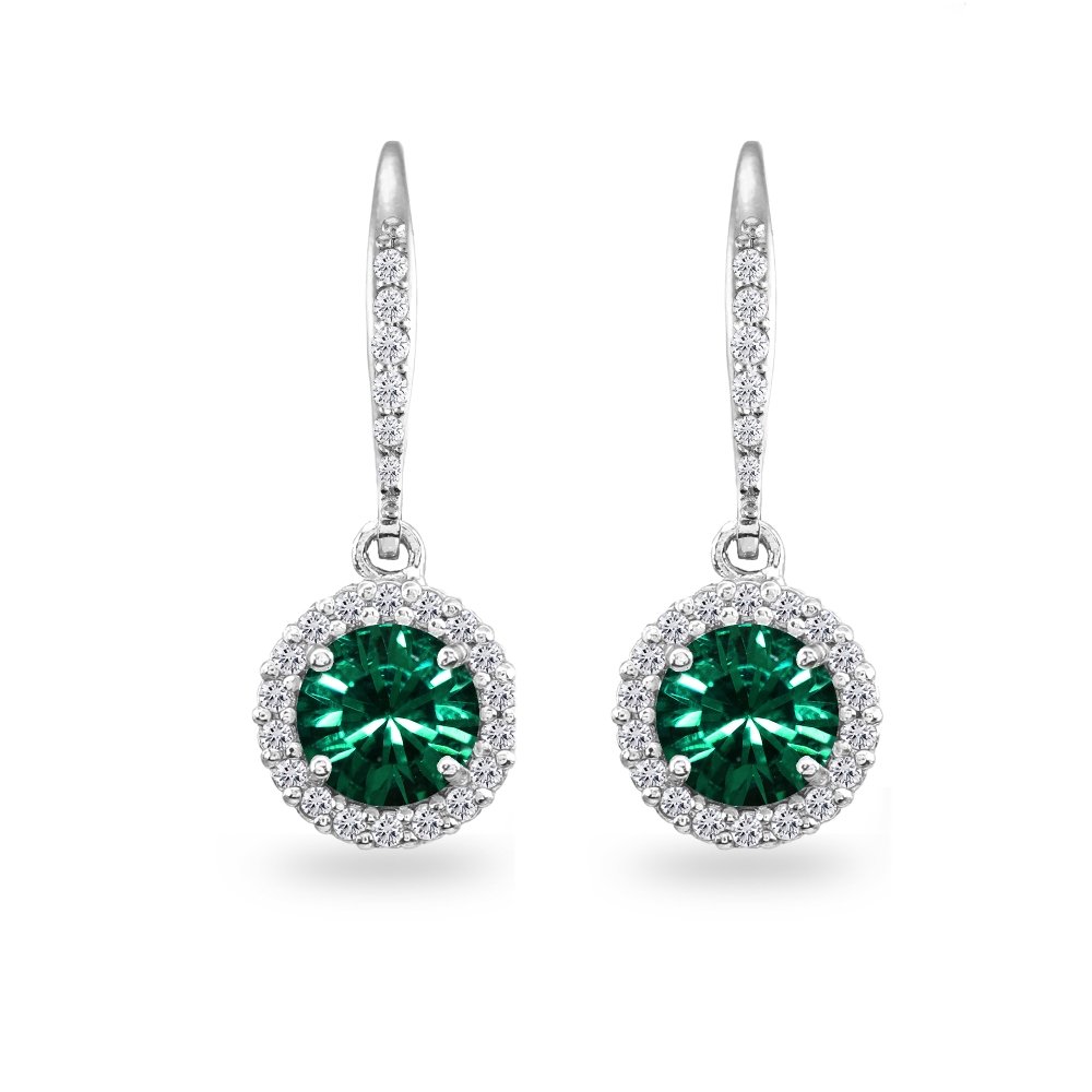 Elegant Sterling Silver Round Halo Dangle Leverback Earrings with European Crystals | Perfect for Weddings, Parties & Special Occasions