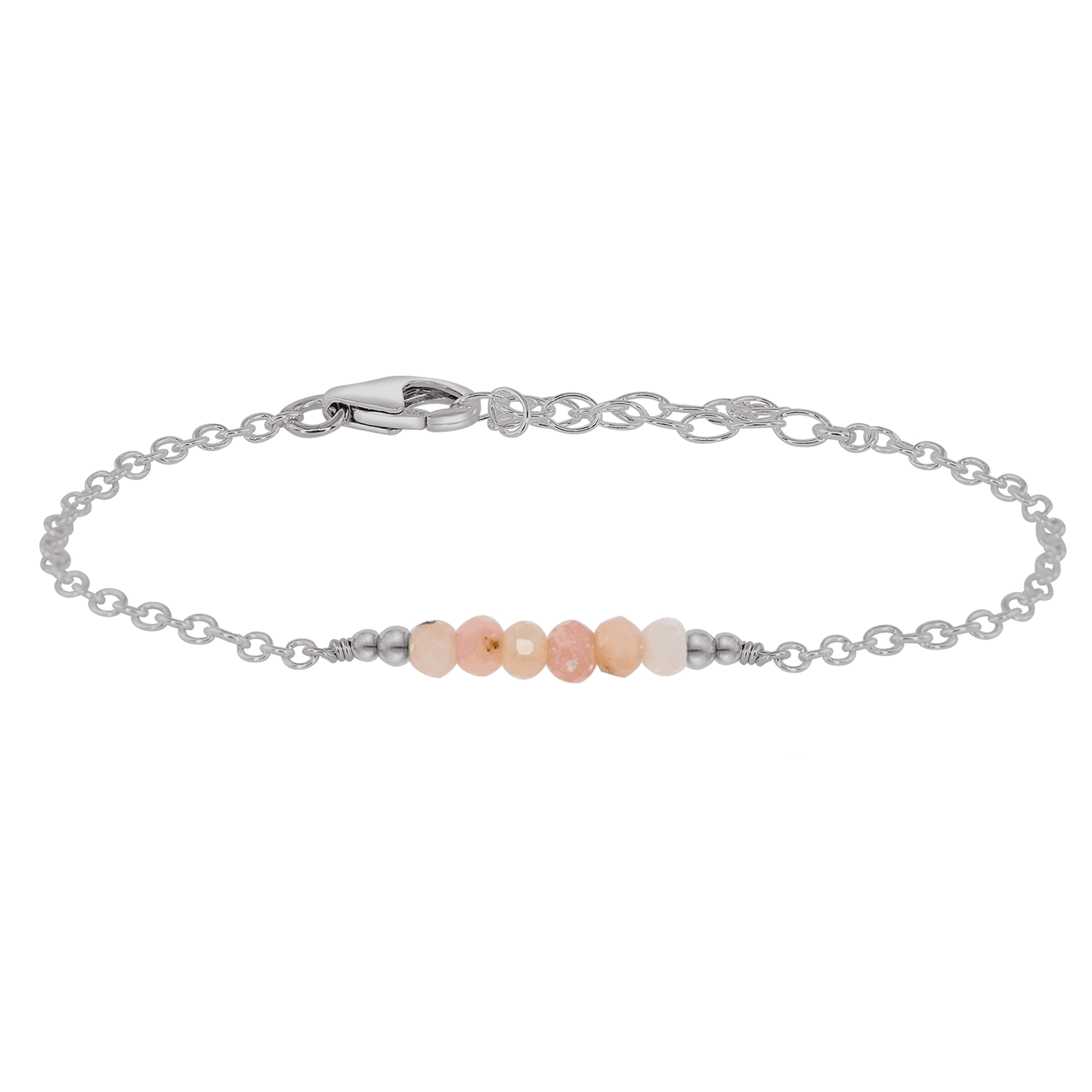 Sparkling Pink Peruvian Opal Gemstone Faceted Bead Bar Bracelet for Women - Handmade Adjustable Stretch Jewelry for Boho Fashion & Gift Giving