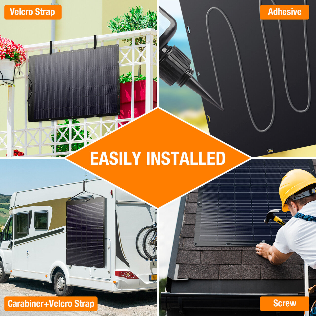 EBL 120W Portable Flexible Solar Panel for RV, Boat, Camping - Lightweight Bendable Monocrystalline Solar Charger for Outdoor Adventures & Emergency Power Supply