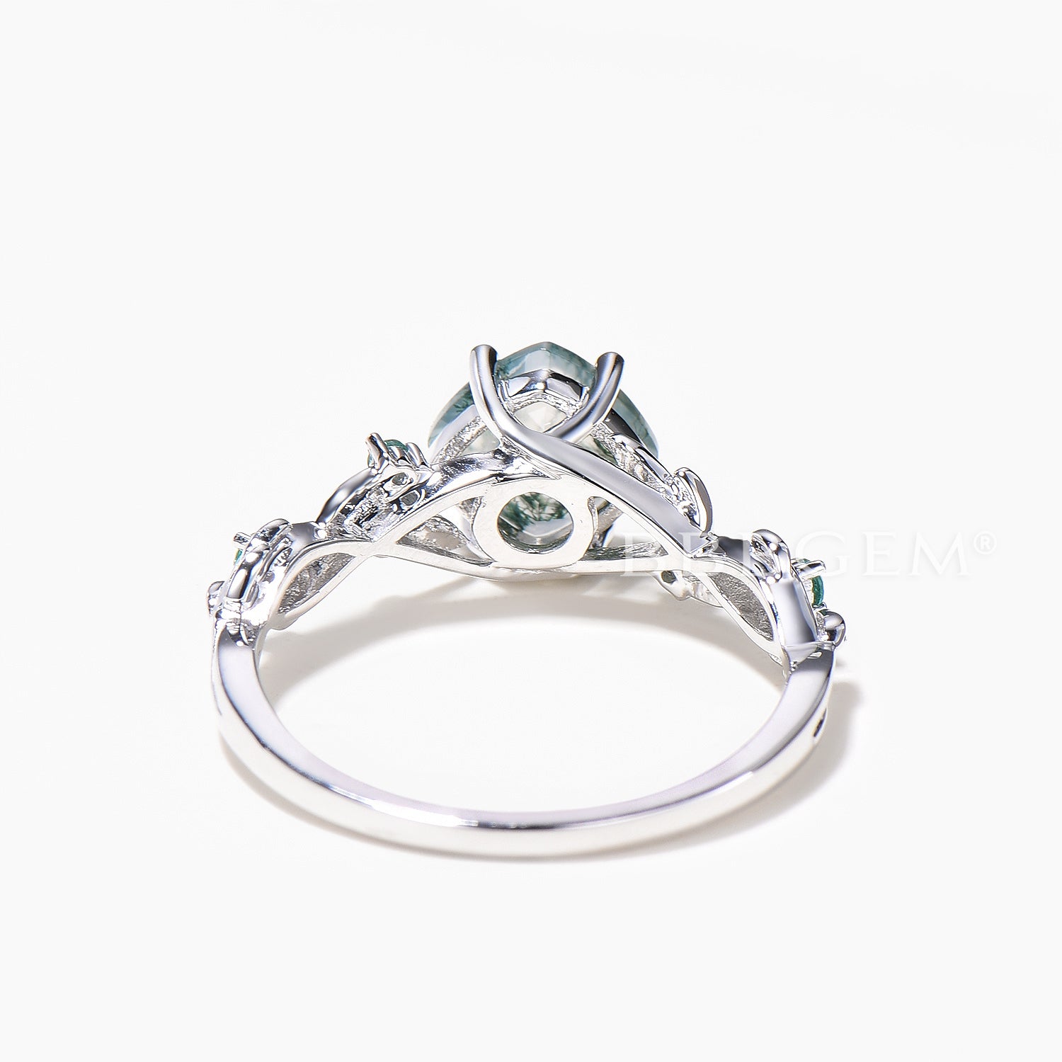 Natural Moss Agate Cushion Cut Engagement Ring - Emerald Leaf Twisted Vintage Wedding Band for Women, Perfect for Proposals, Anniversaries & Romantic Occasions