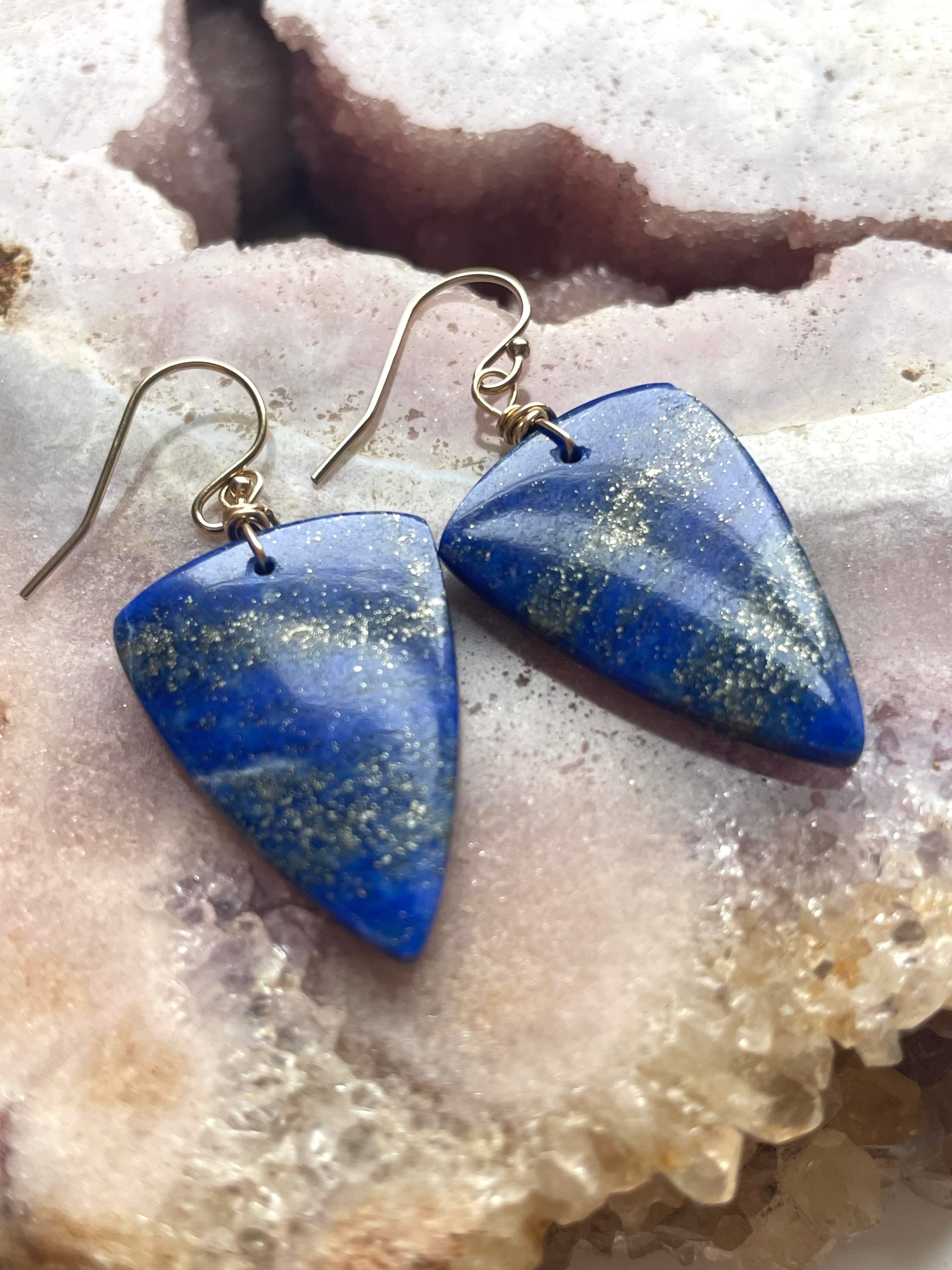 Lapis Lazuli Statement Earrings - 14K Gold Filled Dangle Earrings for Women, Handmade Boho Chic Jewelry - Perfect for Parties, Weddings & Special Occasions