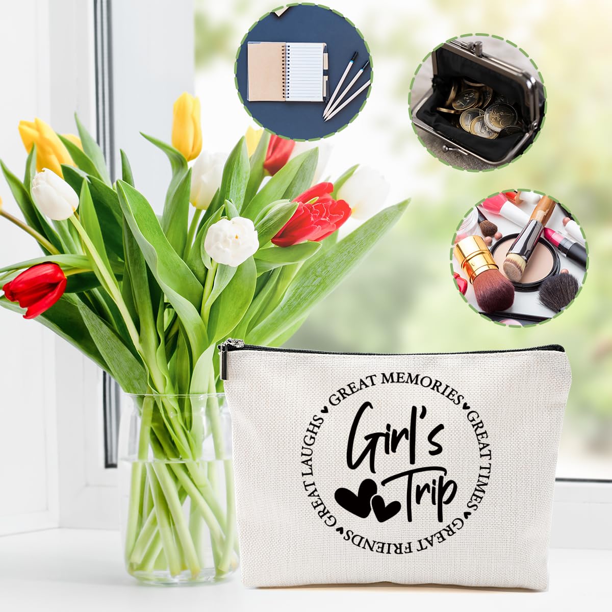 3-Piece Girls Trip Gift Set - Funny Makeup Bags for Best Friends, BFF Weekend Getaway & Vacation Essentials - Perfect Friendship Gifts for Women, Graduation & Wedding Toiletry Bags (Great for Beach Trips, Bachelorette Parties & Girls' Night Out)