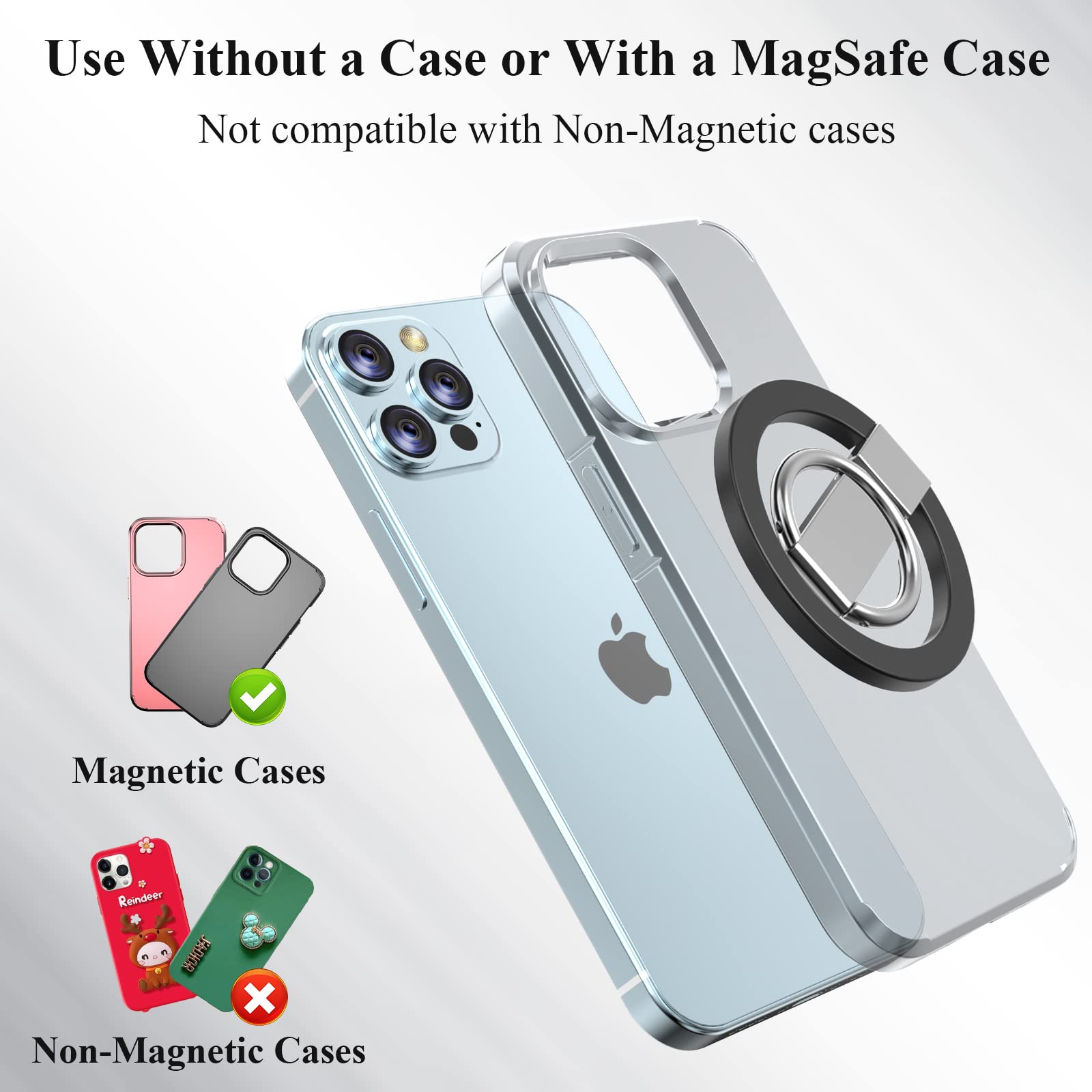 Magnetic Phone Grip & Ring Holder - 360° Adjustable Kickstand for iPhone 16/15/14/13/12 Pro Max/Plus/Mini - MagSafe Compatible Accessories (Black) | Perfect for Hands-Free Viewing, Secure Grip & Multi-Angle Stand for Videos, Calls & Selfies